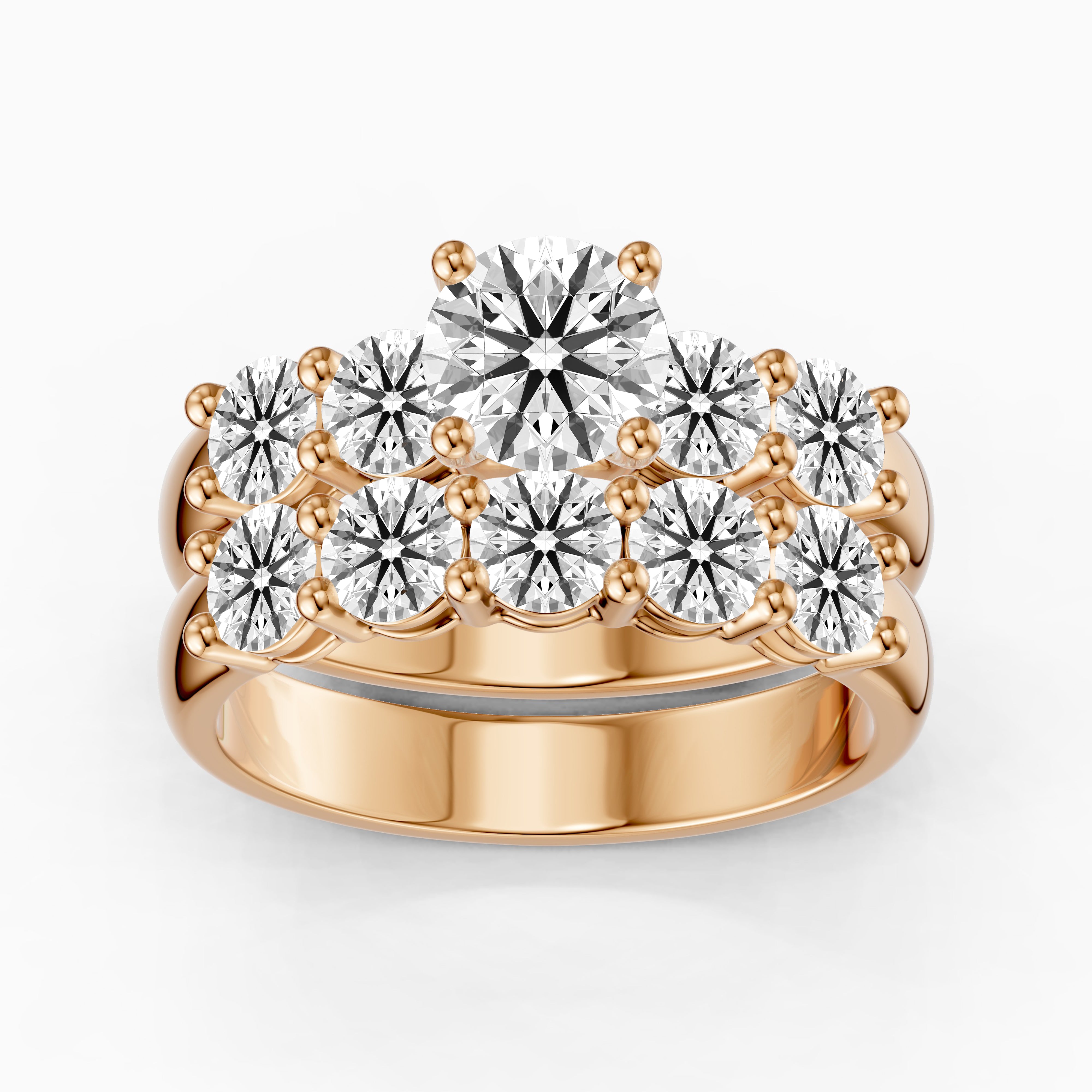 Ester Five Stone Round Lab Grown Diamond Cluster Bridal Set