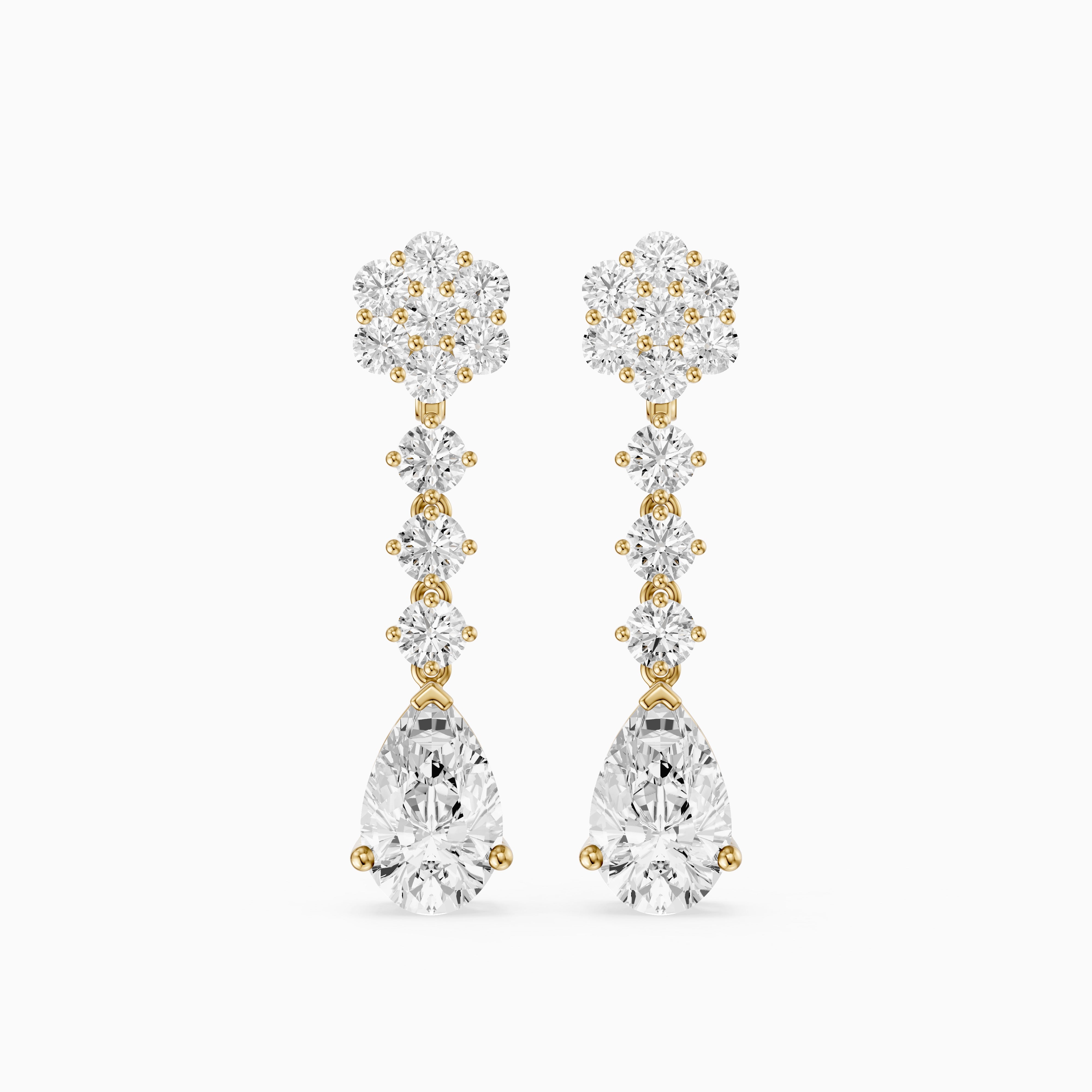 Whitney Pear and Round Lab Grown Diamond Flower Cluster Drop Earrings