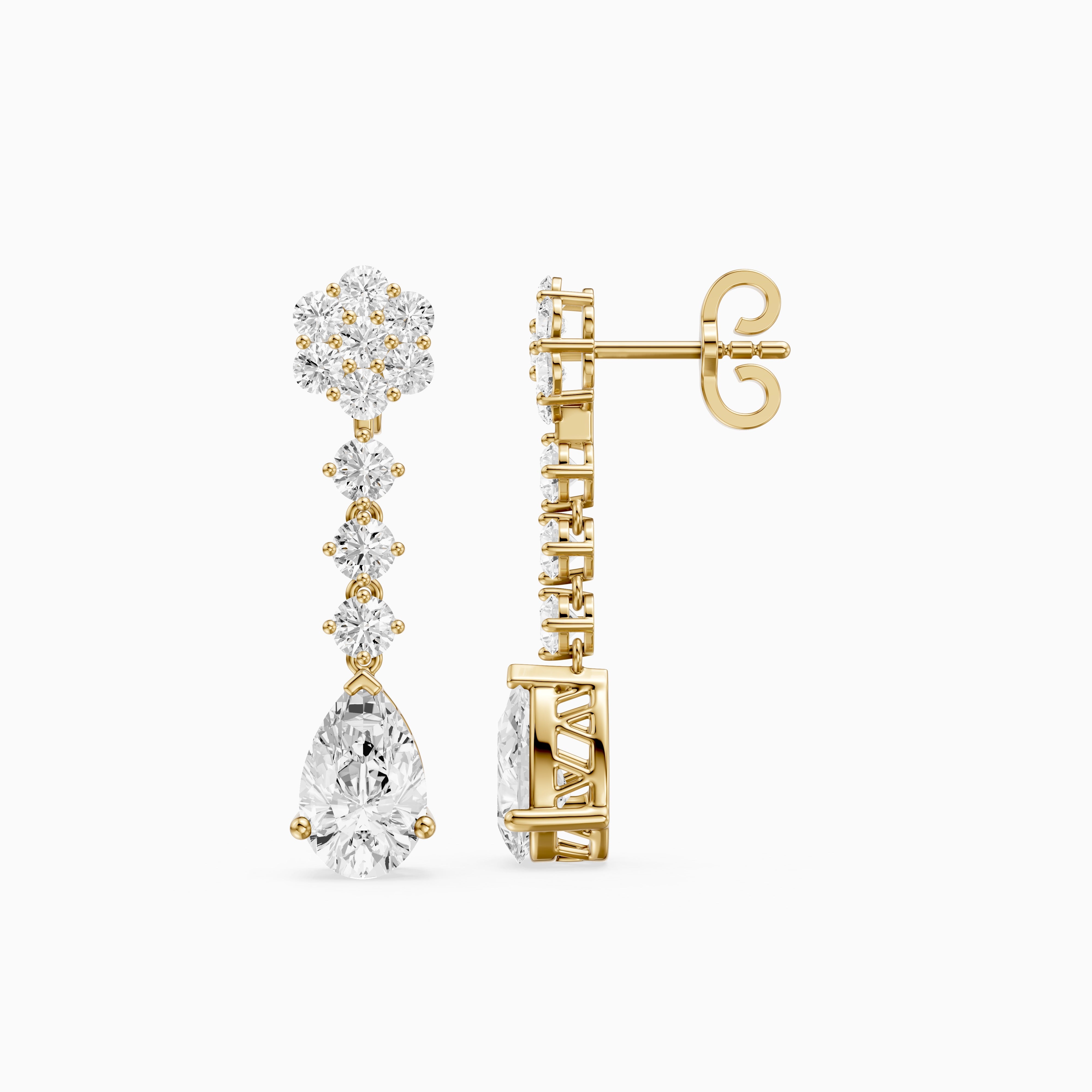 Whitney Pear and Round Lab Grown Diamond Flower Cluster Drop Earrings