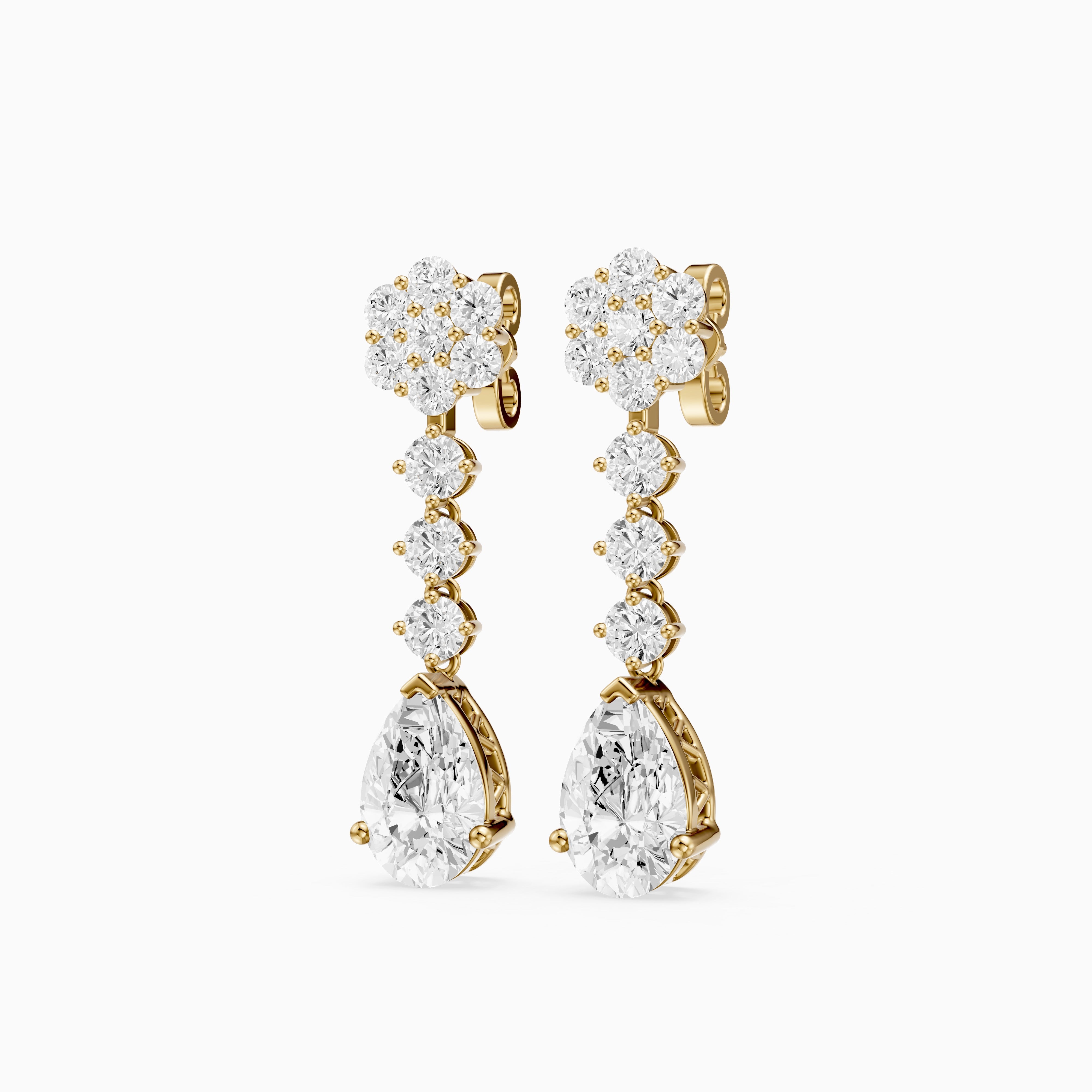 Whitney Pear and Round Lab Grown Diamond Flower Cluster Drop Earrings