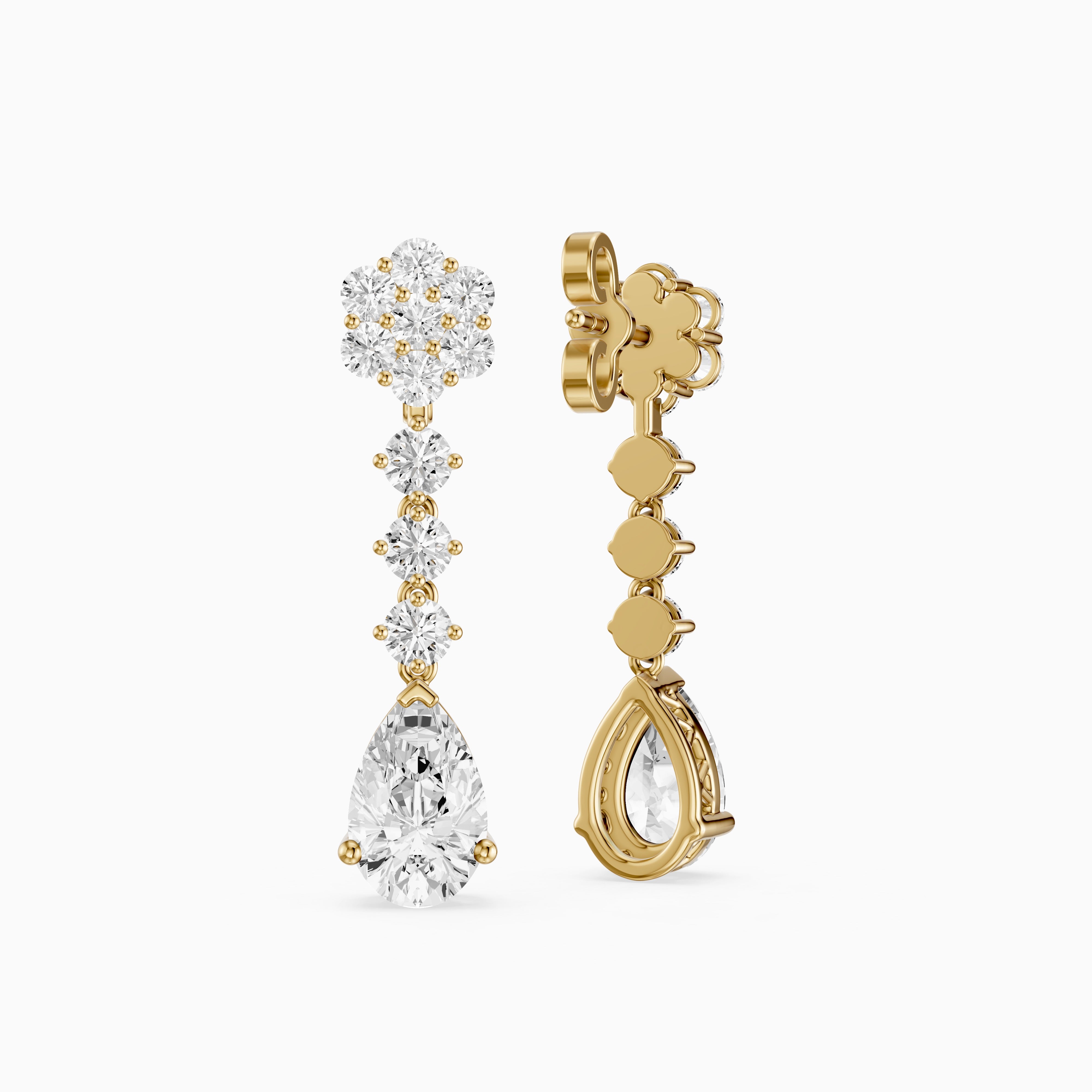 Whitney Pear and Round Lab Grown Diamond Flower Cluster Drop Earrings