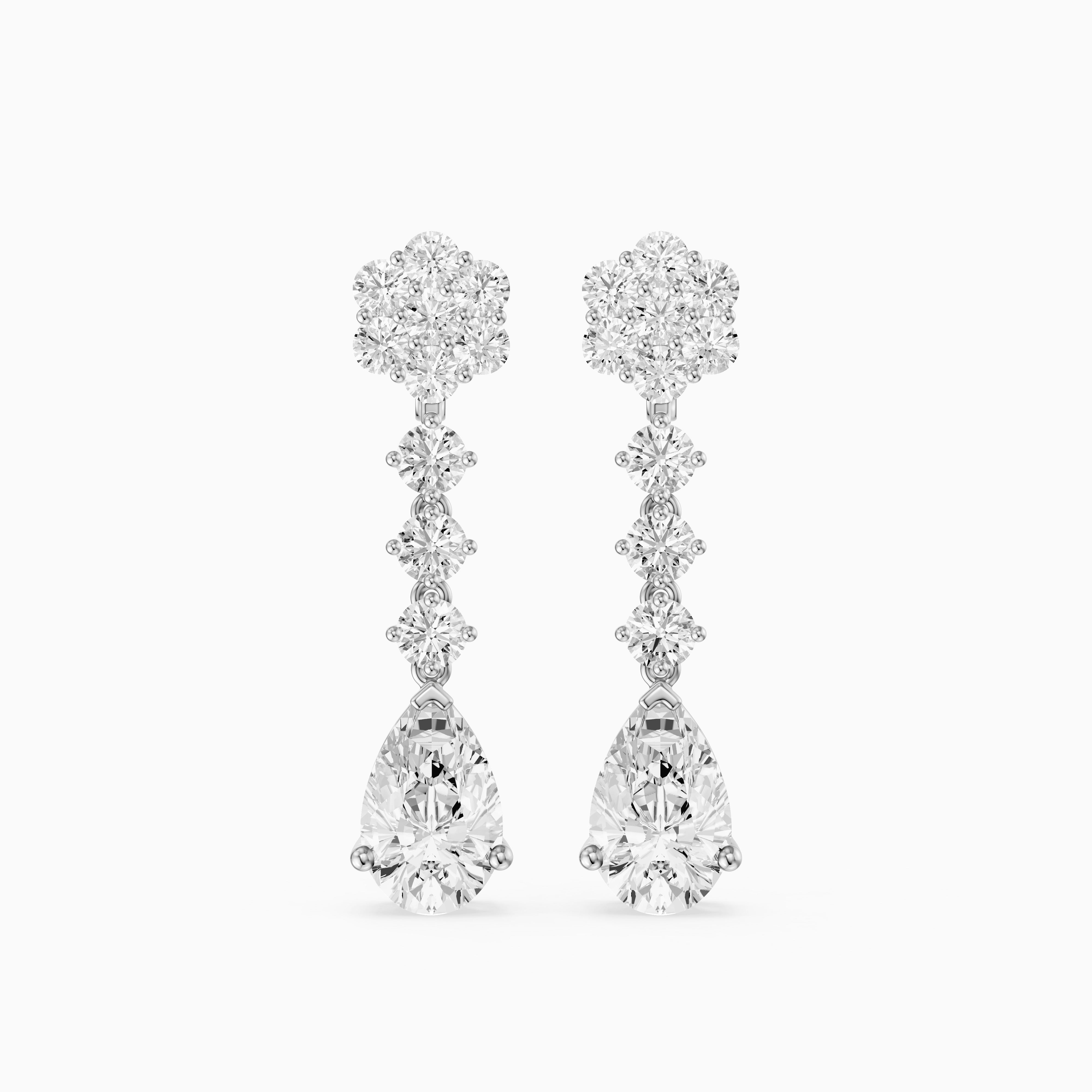 Whitney Pear and Round Lab Grown Diamond Flower Cluster Drop Earrings