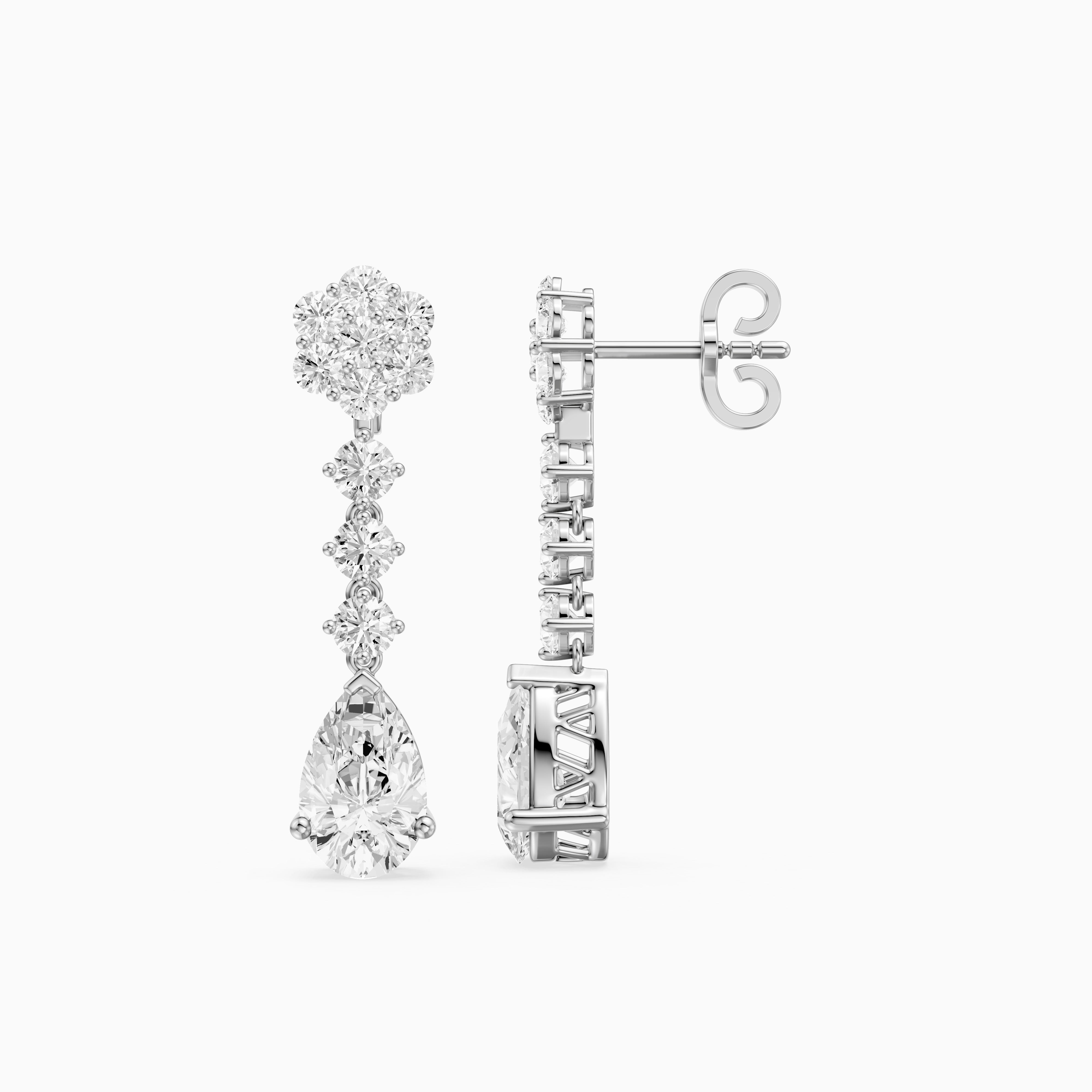 Whitney Pear and Round Lab Grown Diamond Flower Cluster Drop Earrings