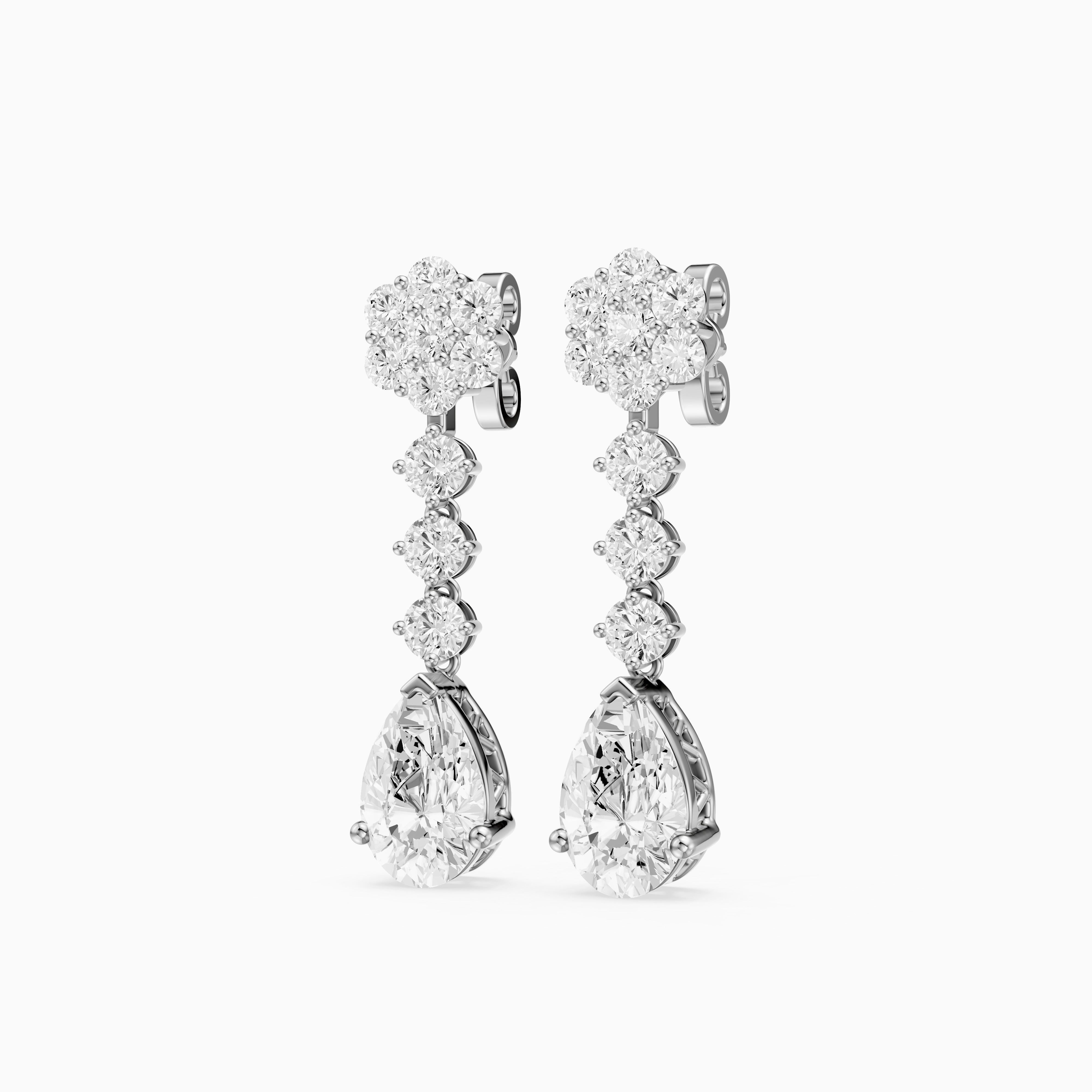 Whitney Pear and Round Lab Grown Diamond Flower Cluster Drop Earrings