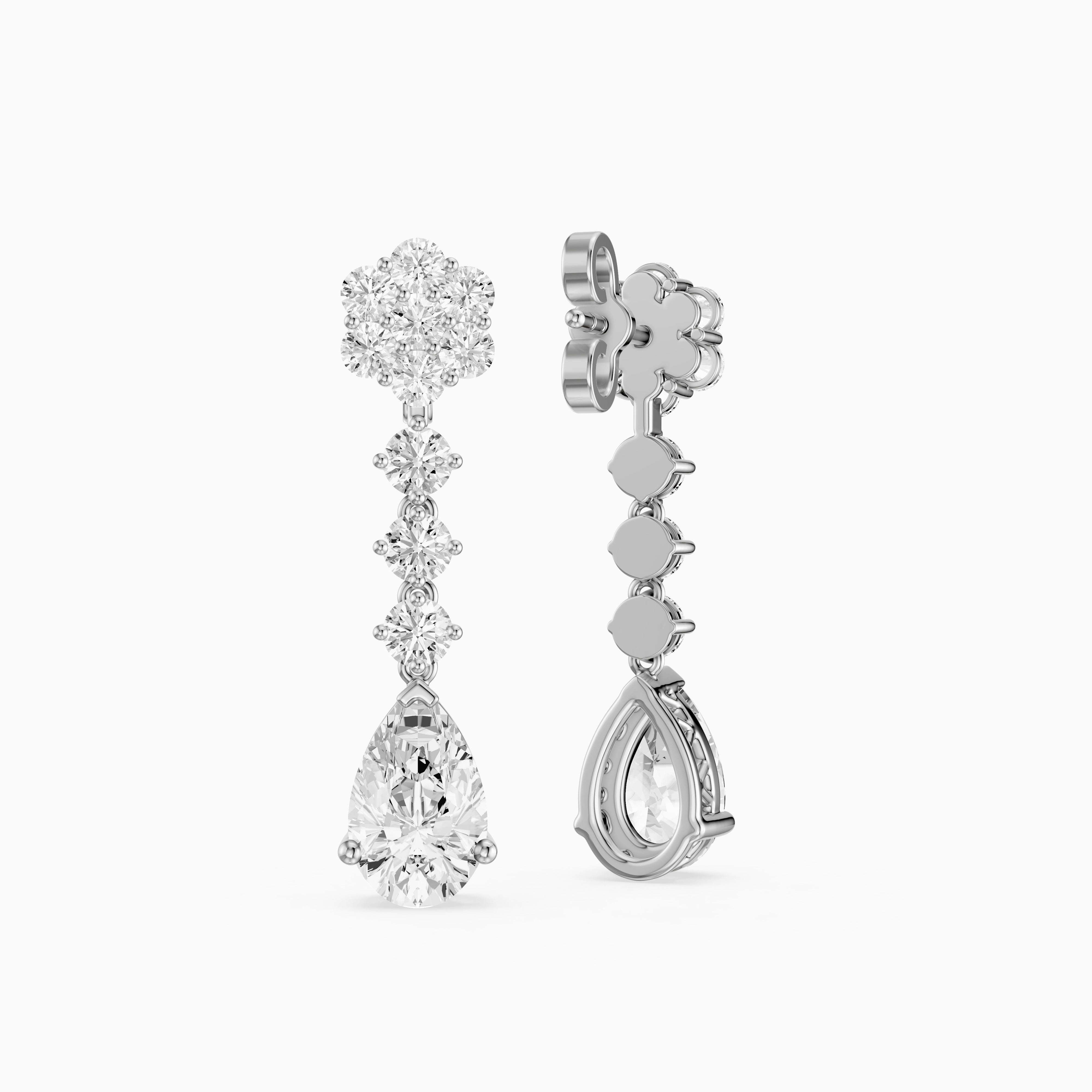 Whitney Pear and Round Lab Grown Diamond Flower Cluster Drop Earrings