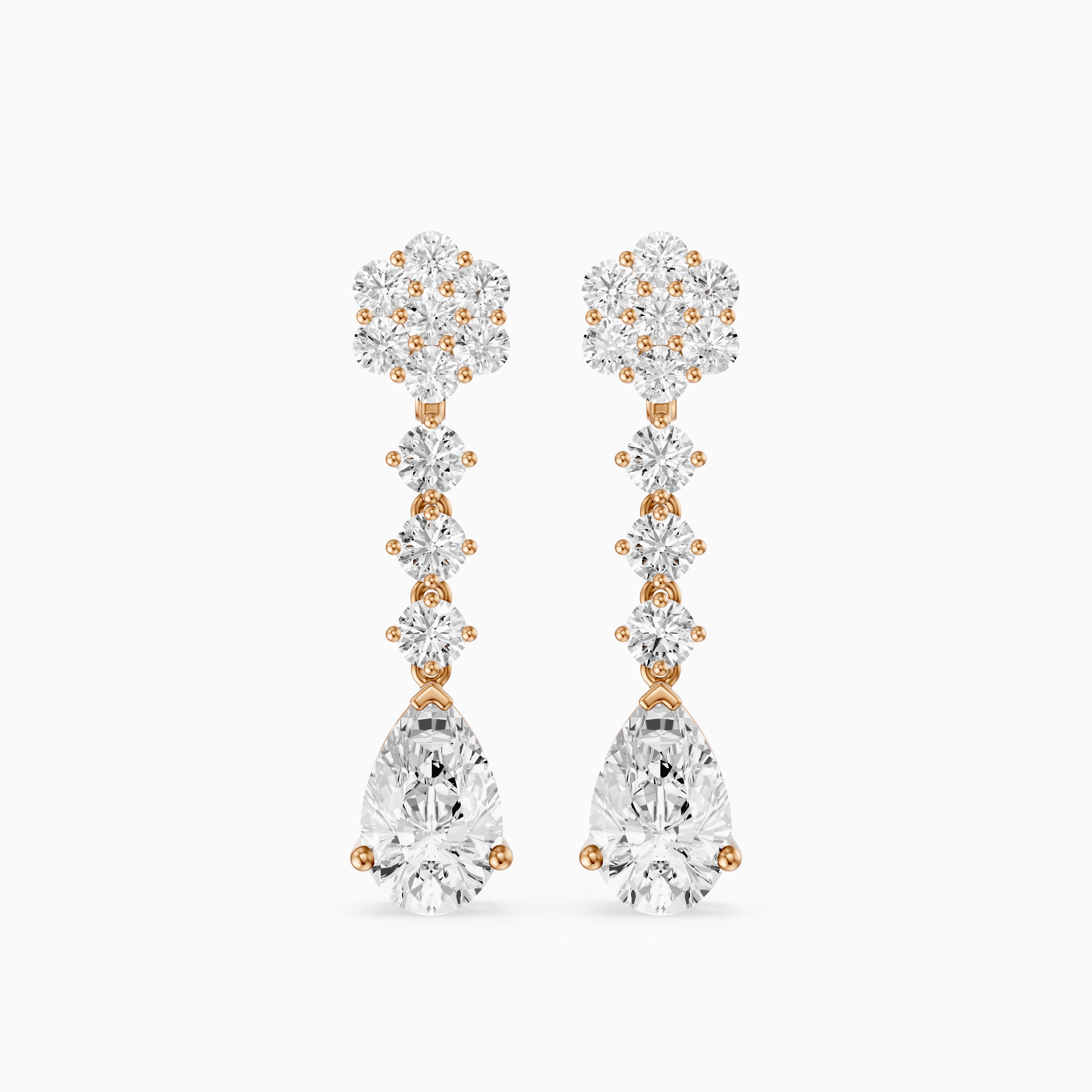Whitney Pear and Round Lab Grown Diamond Flower Cluster Drop Earrings