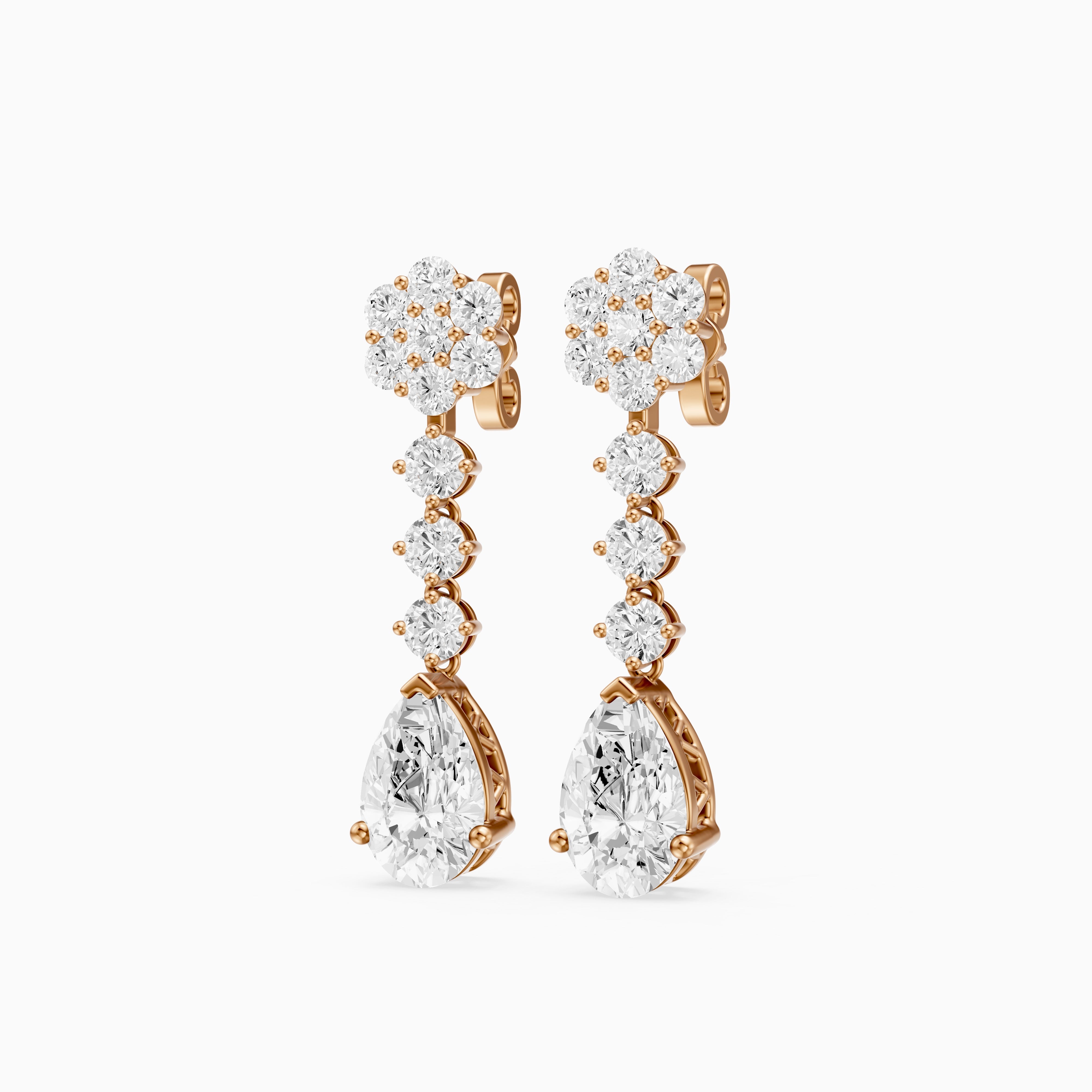 Whitney Pear and Round Lab Grown Diamond Flower Cluster Drop Earrings