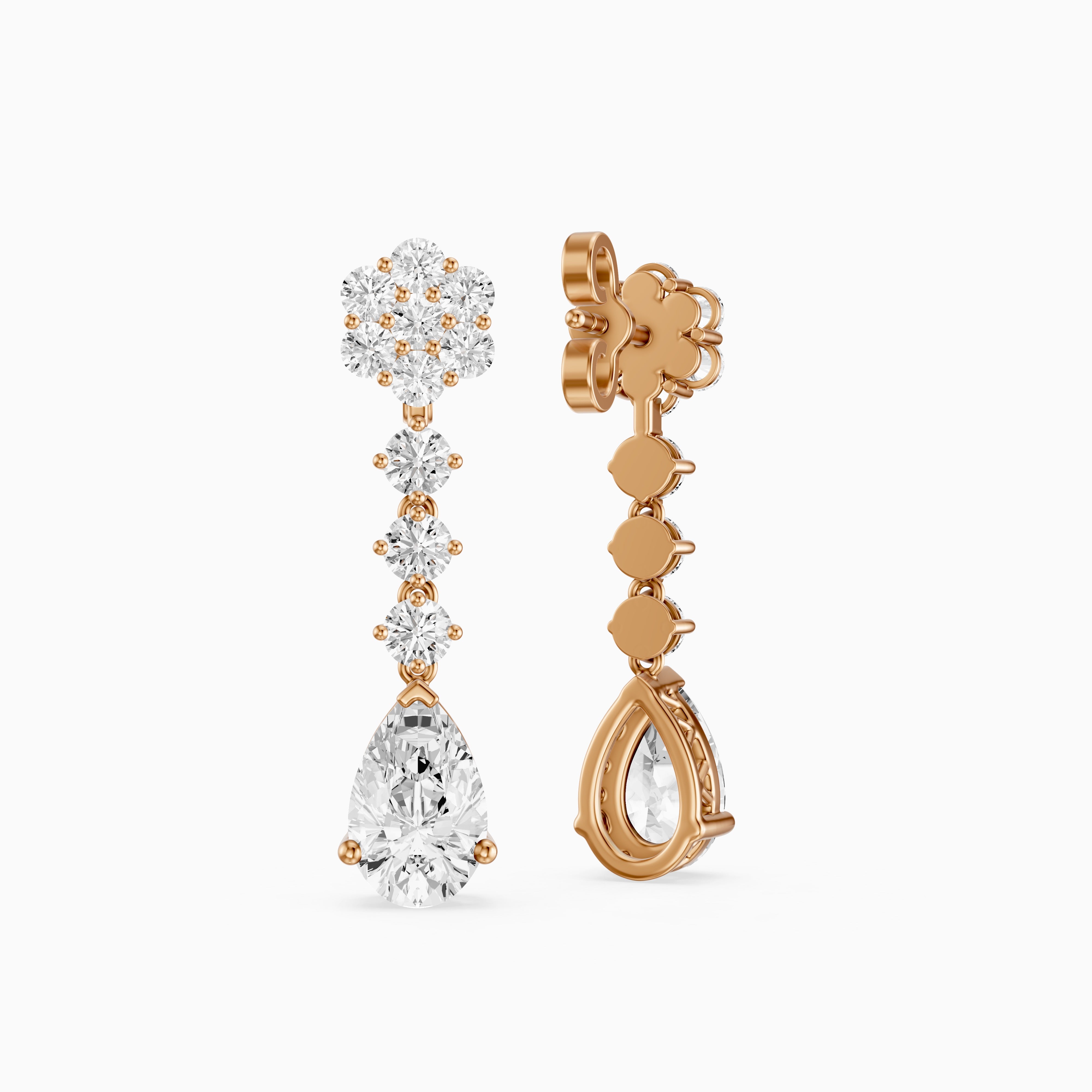 Whitney Pear and Round Lab Grown Diamond Flower Cluster Drop Earrings