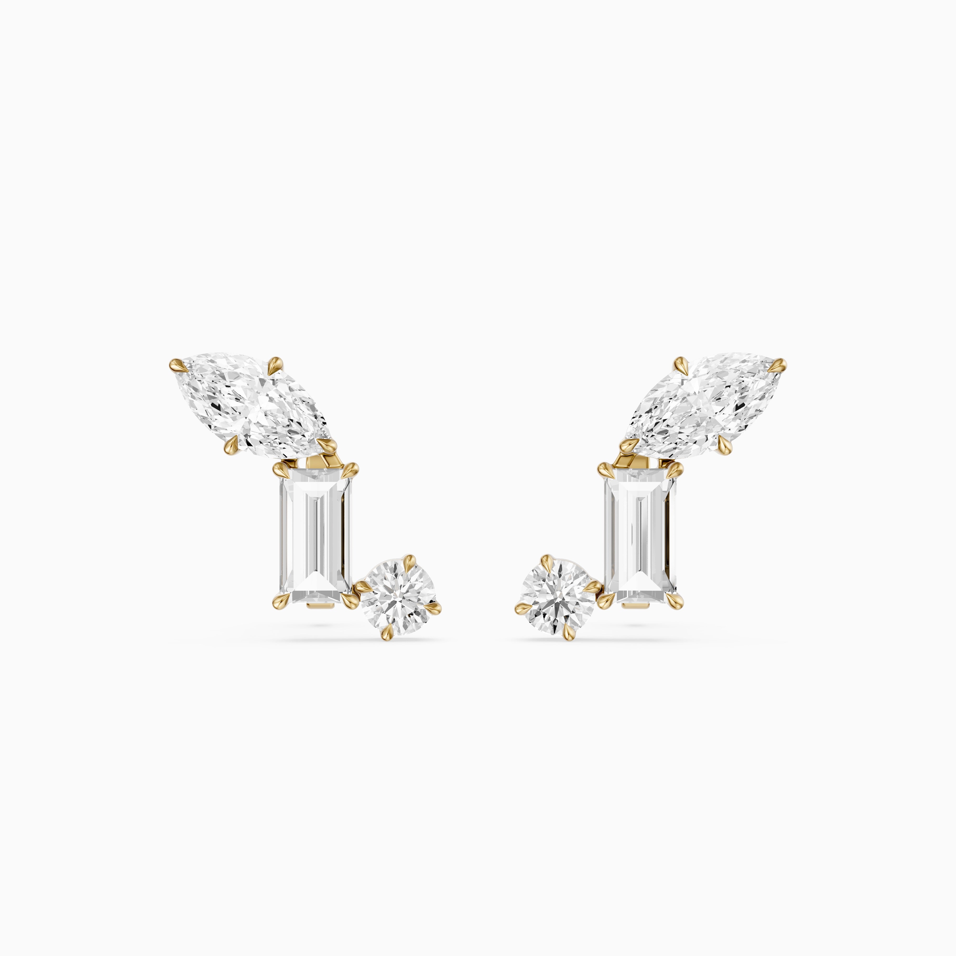 Beatriz Mixed Shape Lab Diamond Bar Cluster Stud Earrings