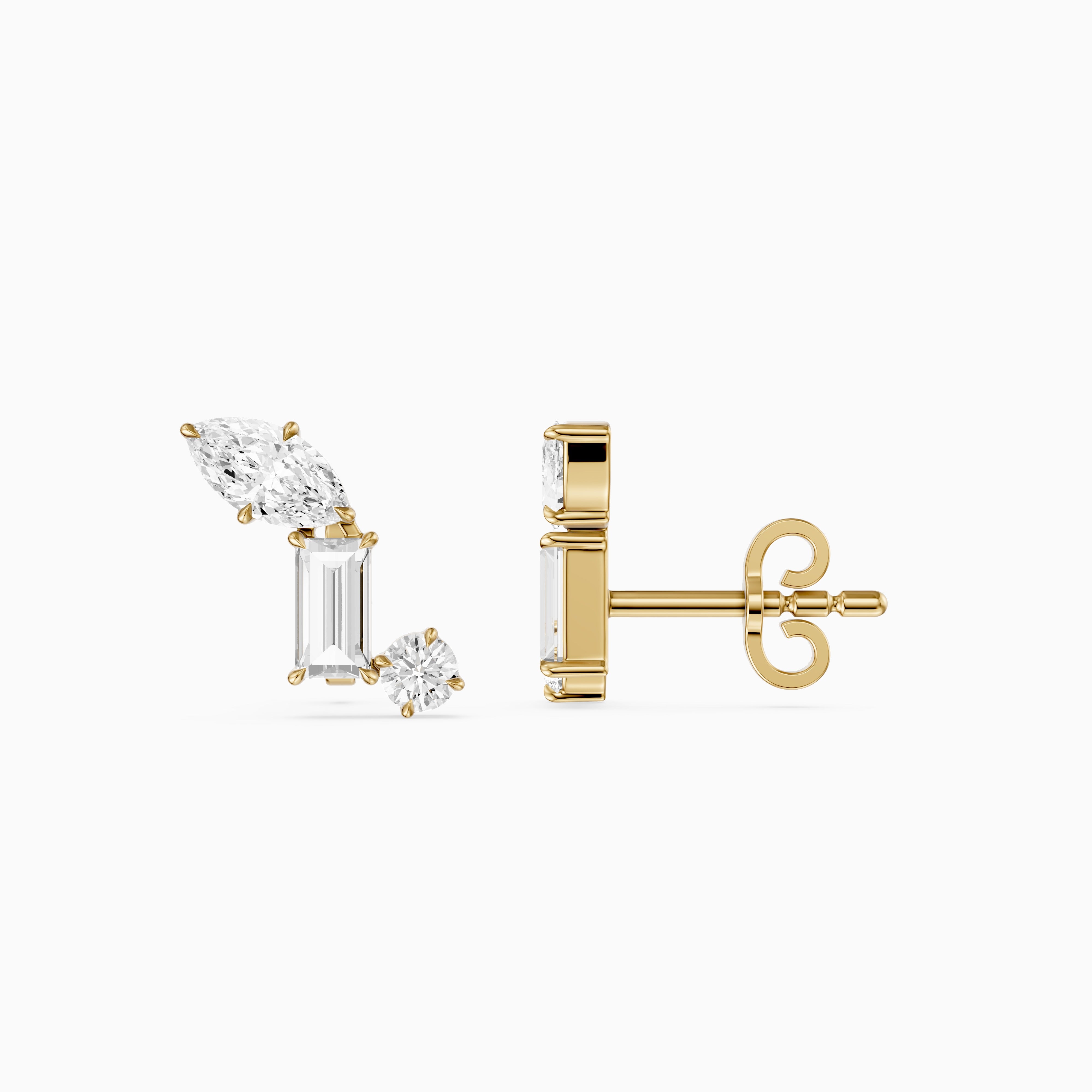 Beatriz Mixed Shape Lab Diamond Bar Cluster Stud Earrings