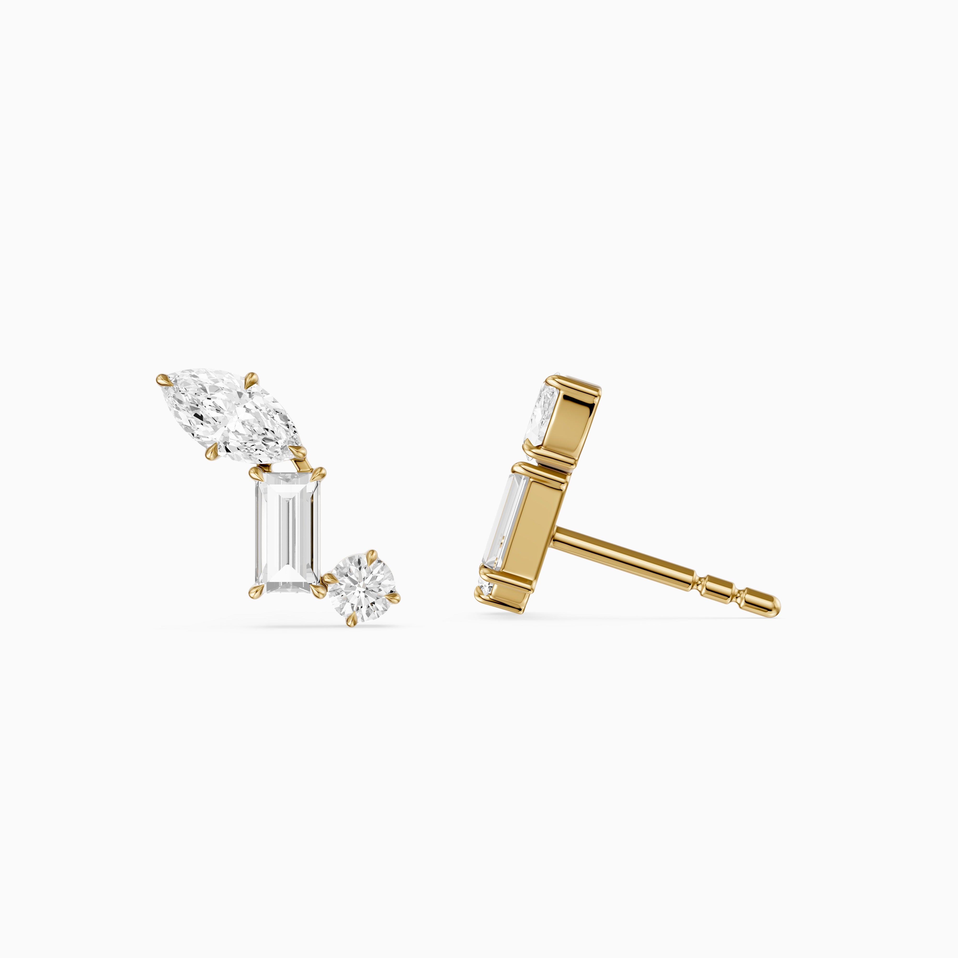 Beatriz Mixed Shape Lab Diamond Bar Cluster Stud Earrings