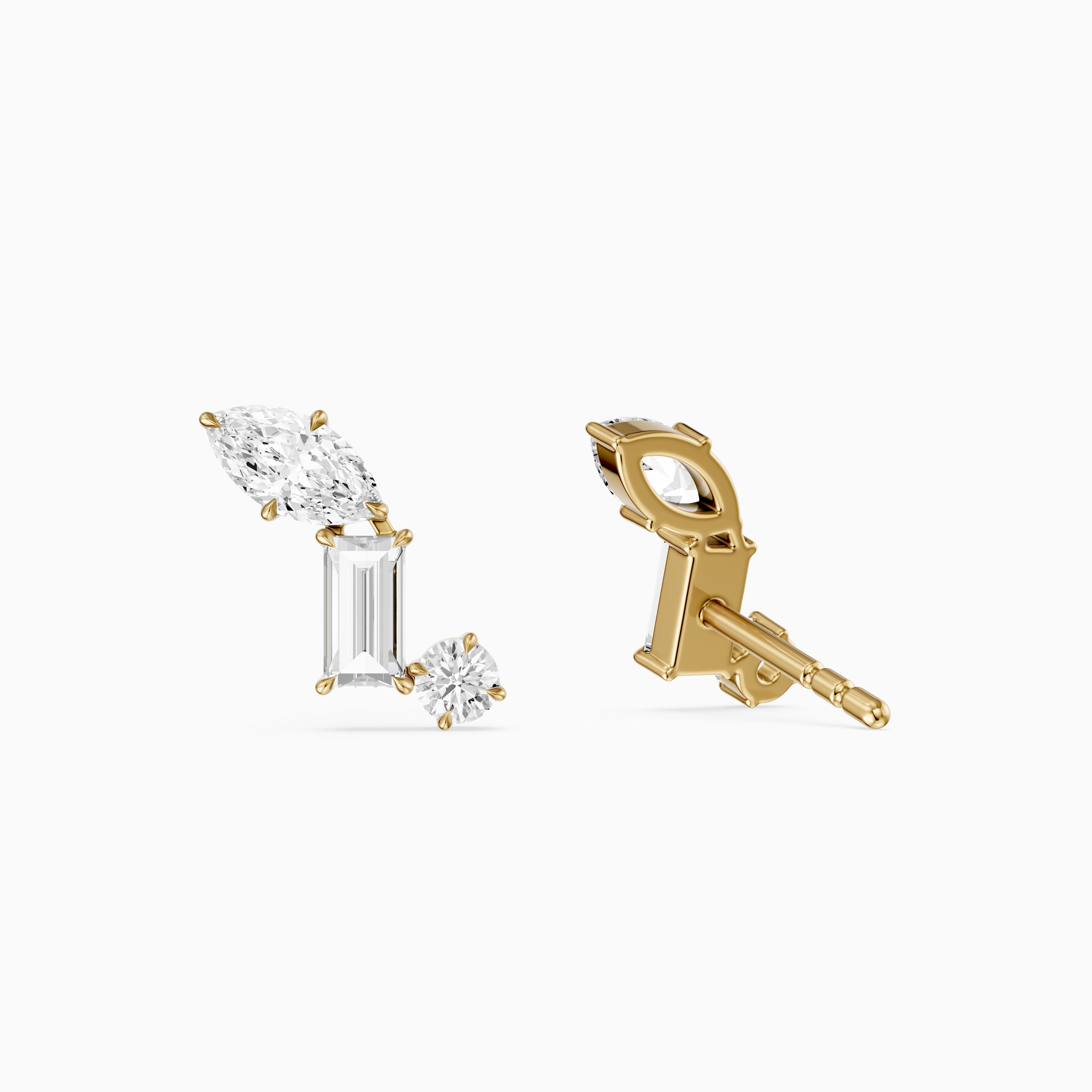 Beatriz Mixed Shape Lab Diamond Bar Cluster Stud Earrings