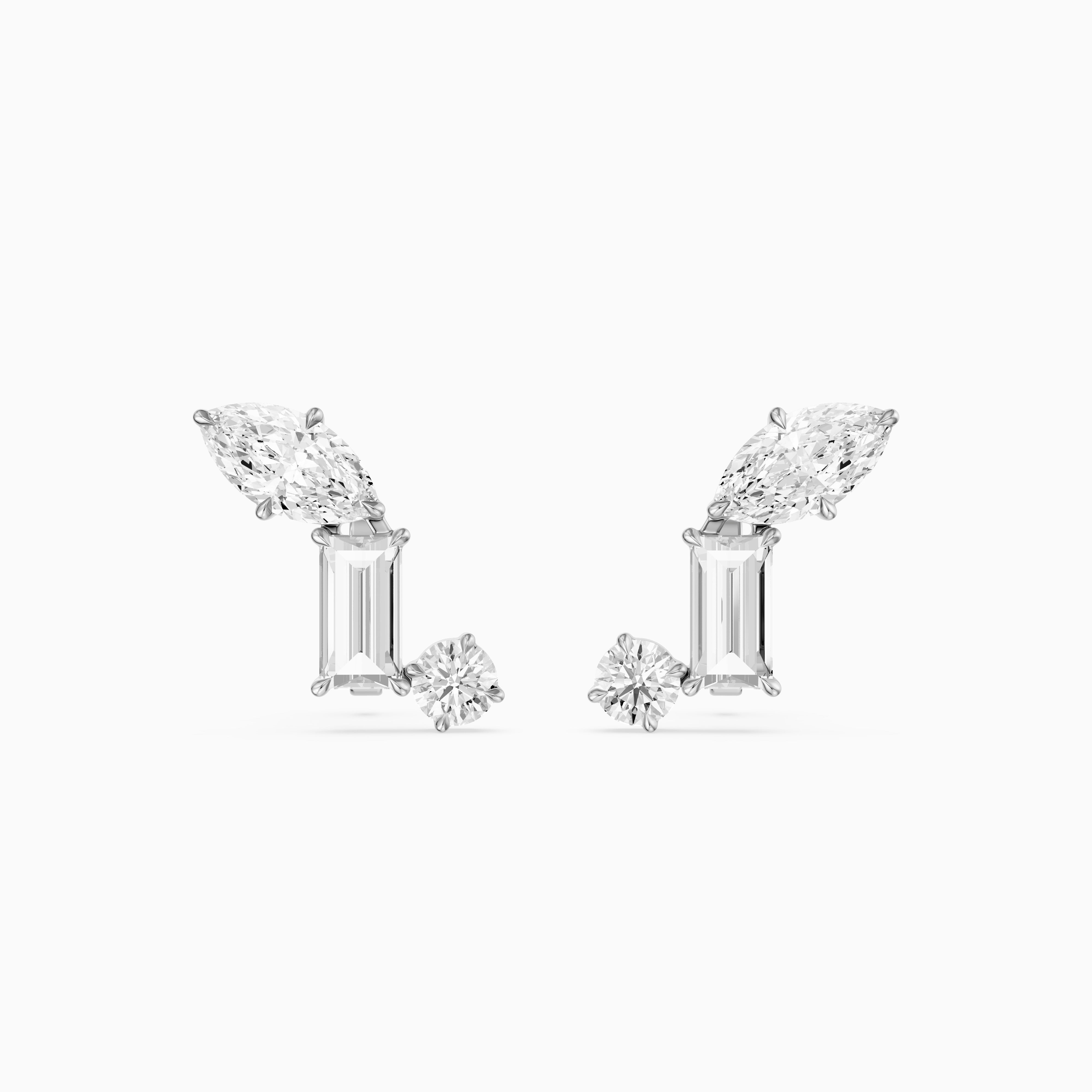Beatriz Mixed Shape Lab Diamond Bar Cluster Stud Earrings
