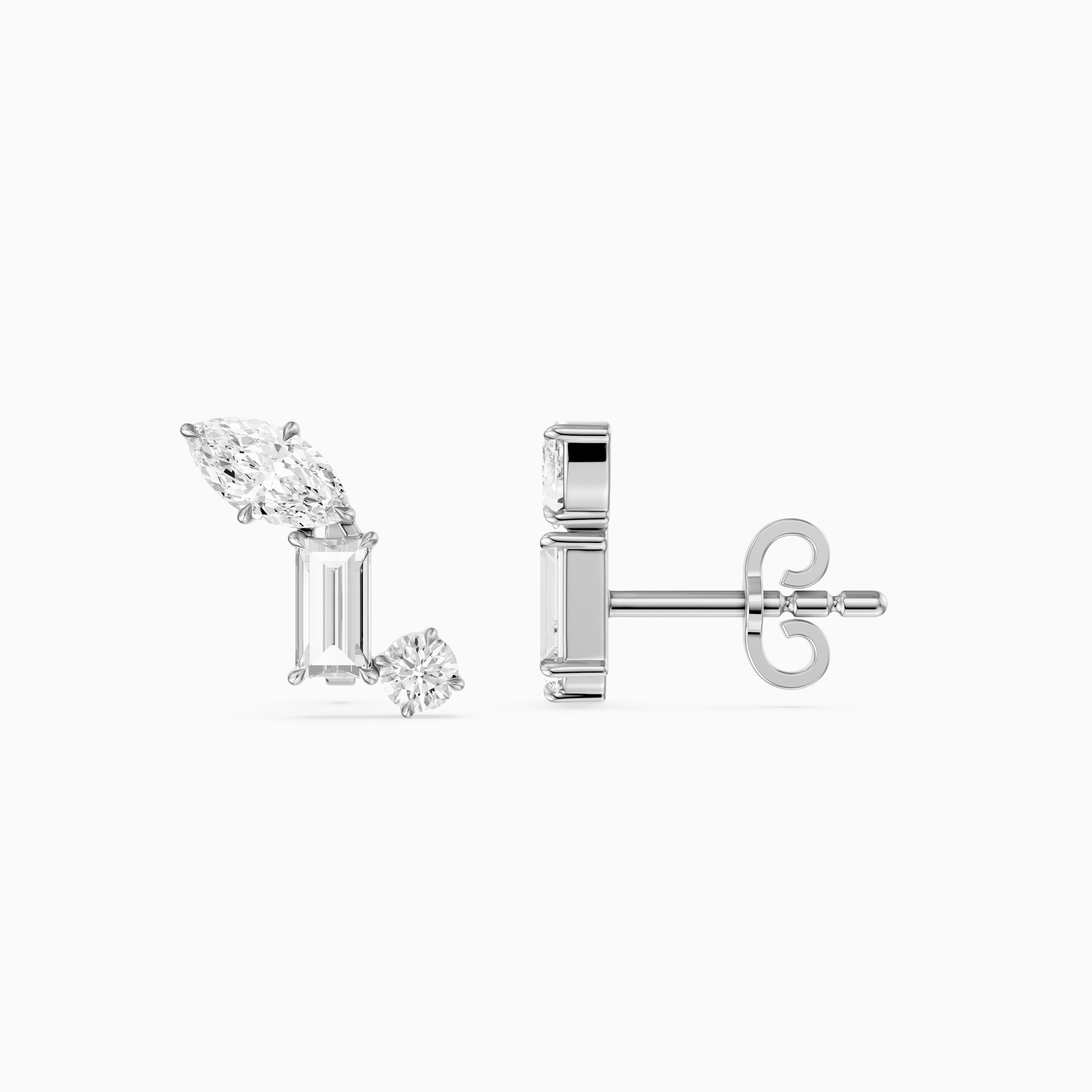 Beatriz Mixed Shape Lab Diamond Bar Cluster Stud Earrings