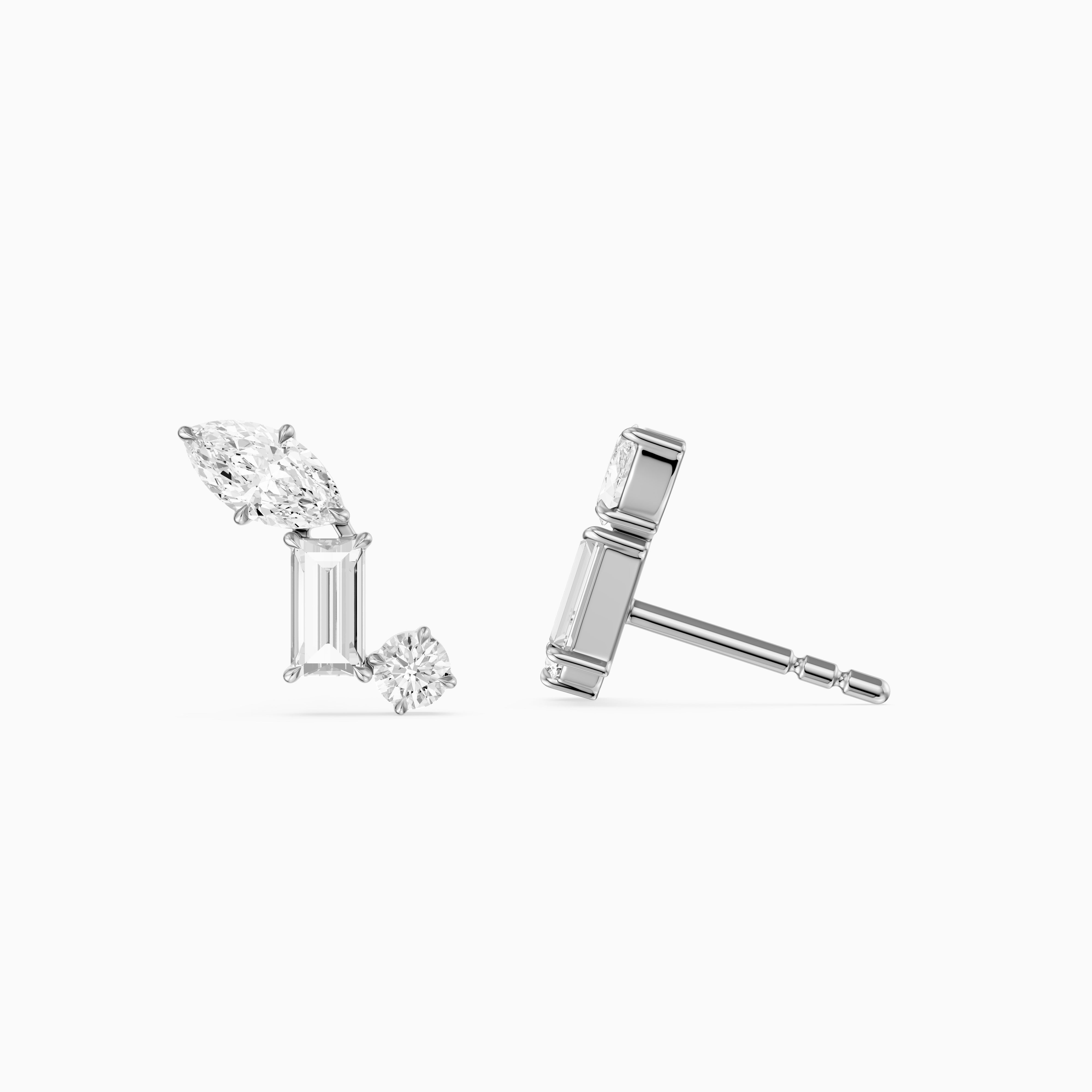 Beatriz Mixed Shape Lab Diamond Bar Cluster Stud Earrings