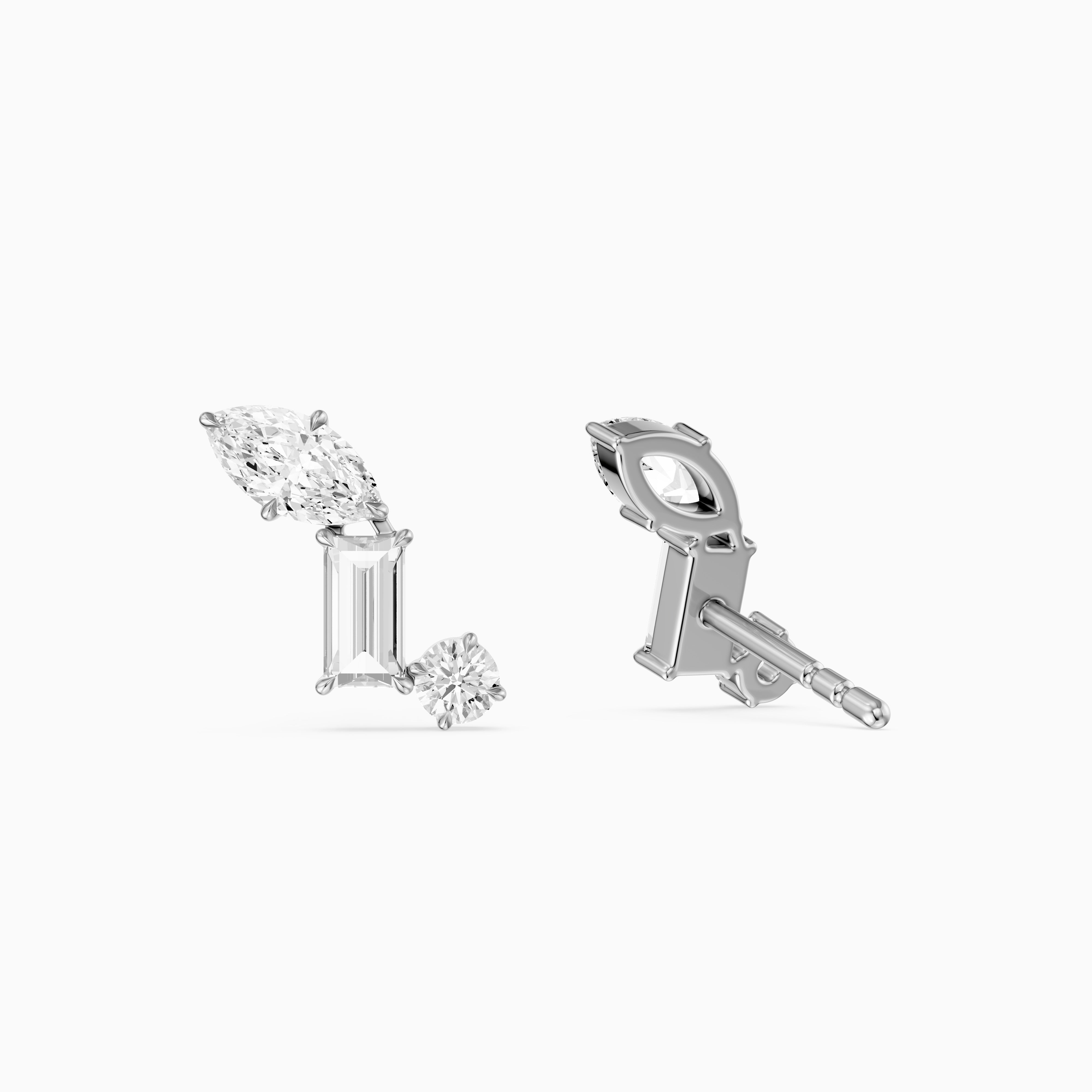 Beatriz Mixed Shape Lab Diamond Bar Cluster Stud Earrings
