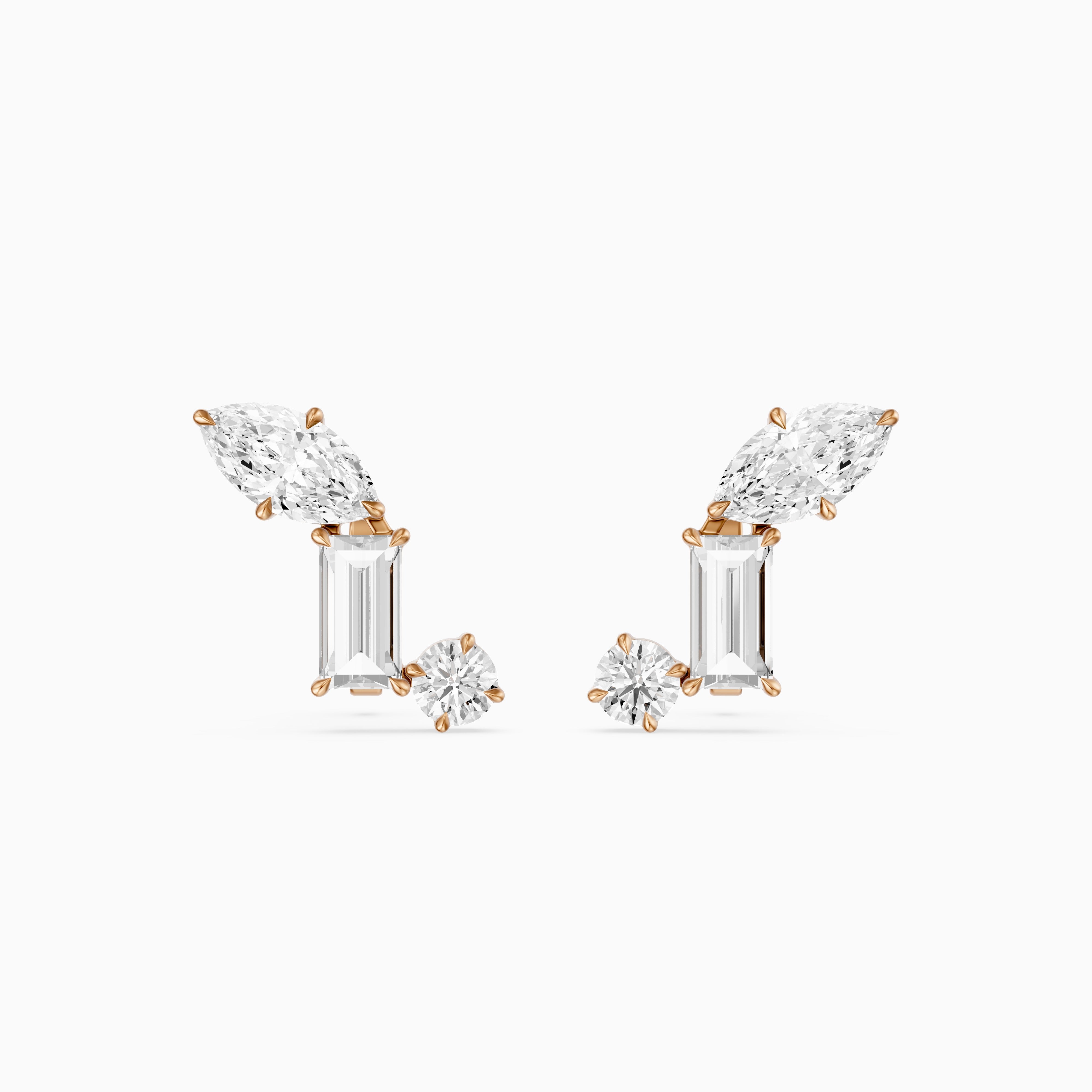 Beatriz Mixed Shape Lab Diamond Bar Cluster Stud Earrings