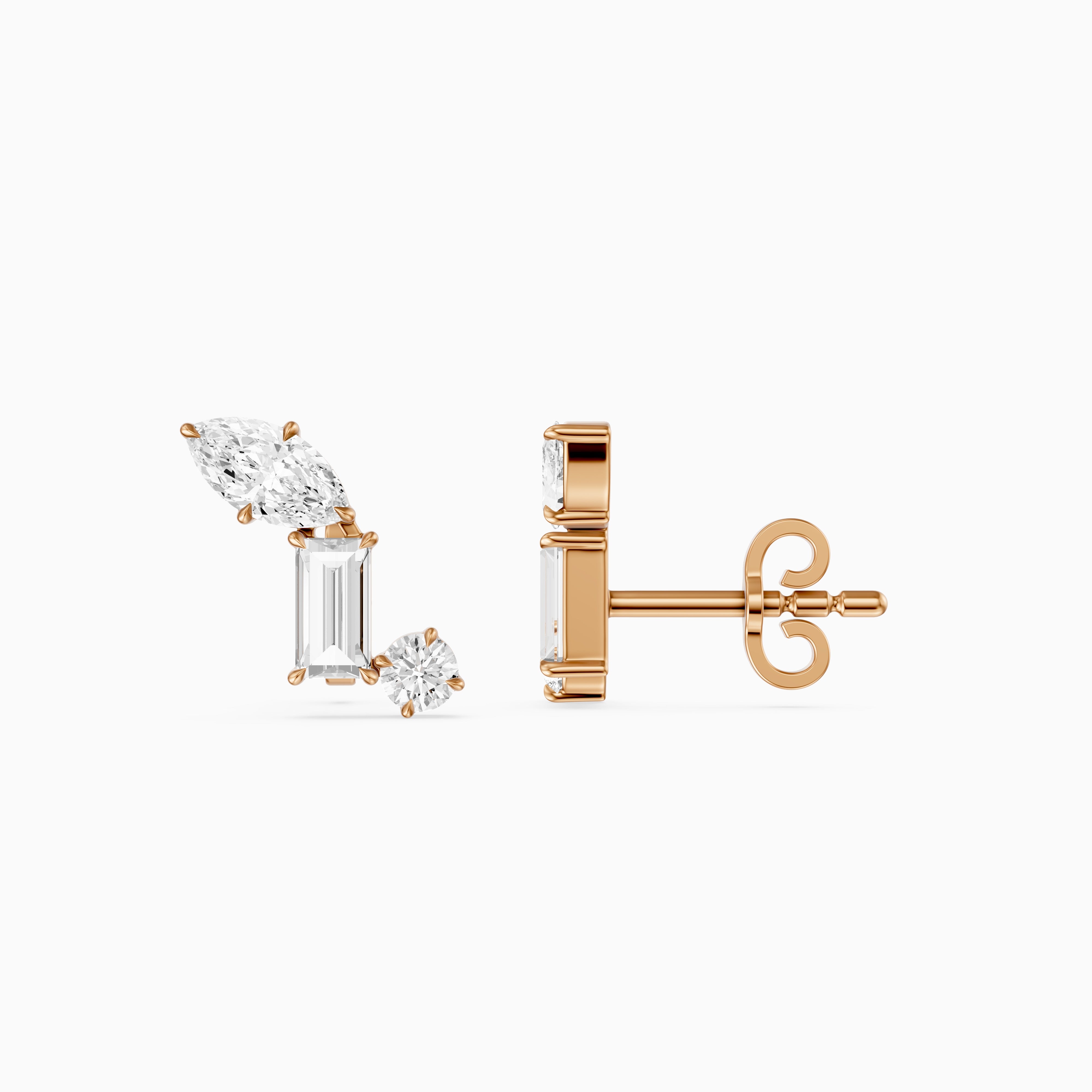 Beatriz Mixed Shape Lab Diamond Bar Cluster Stud Earrings