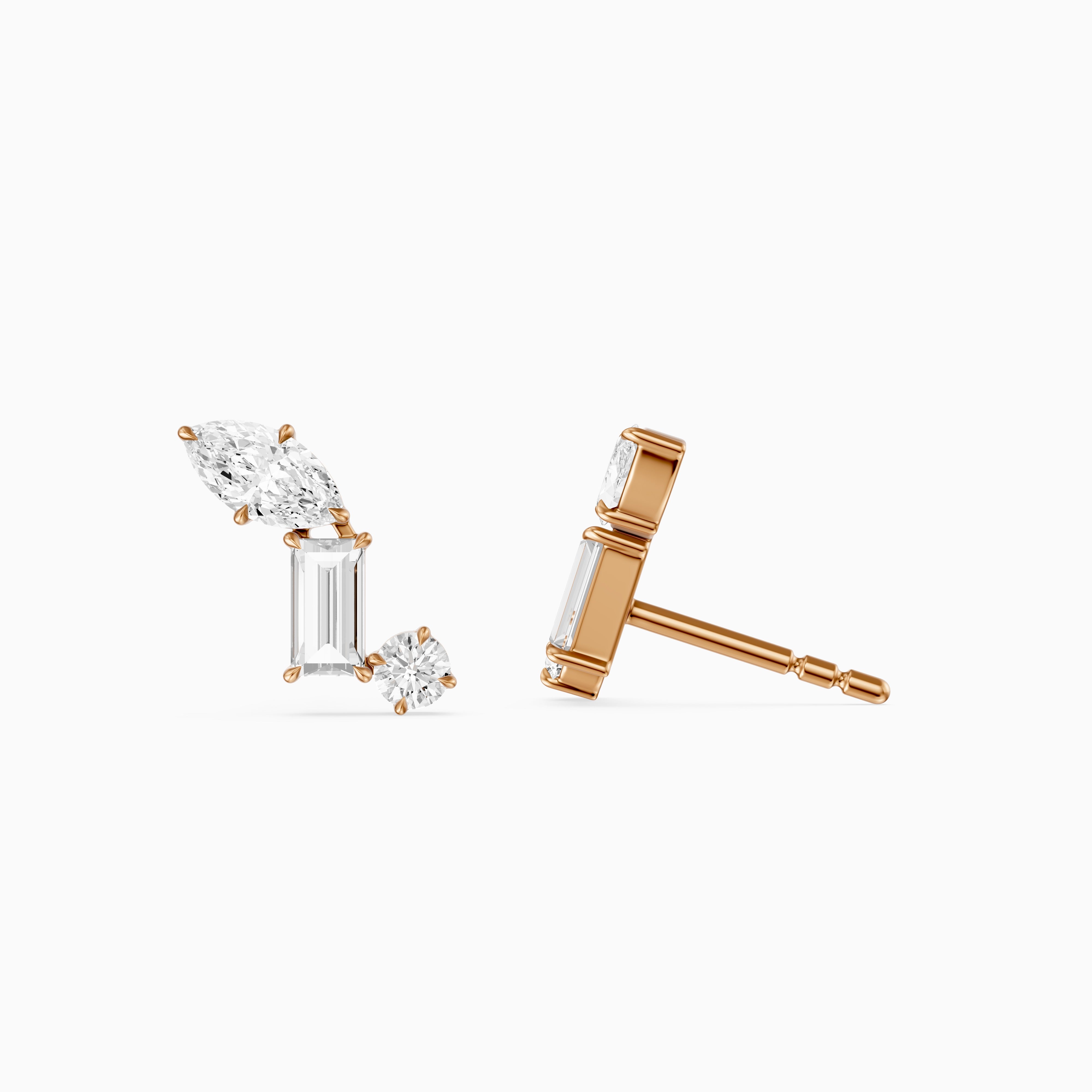 Beatriz Mixed Shape Lab Diamond Bar Cluster Stud Earrings