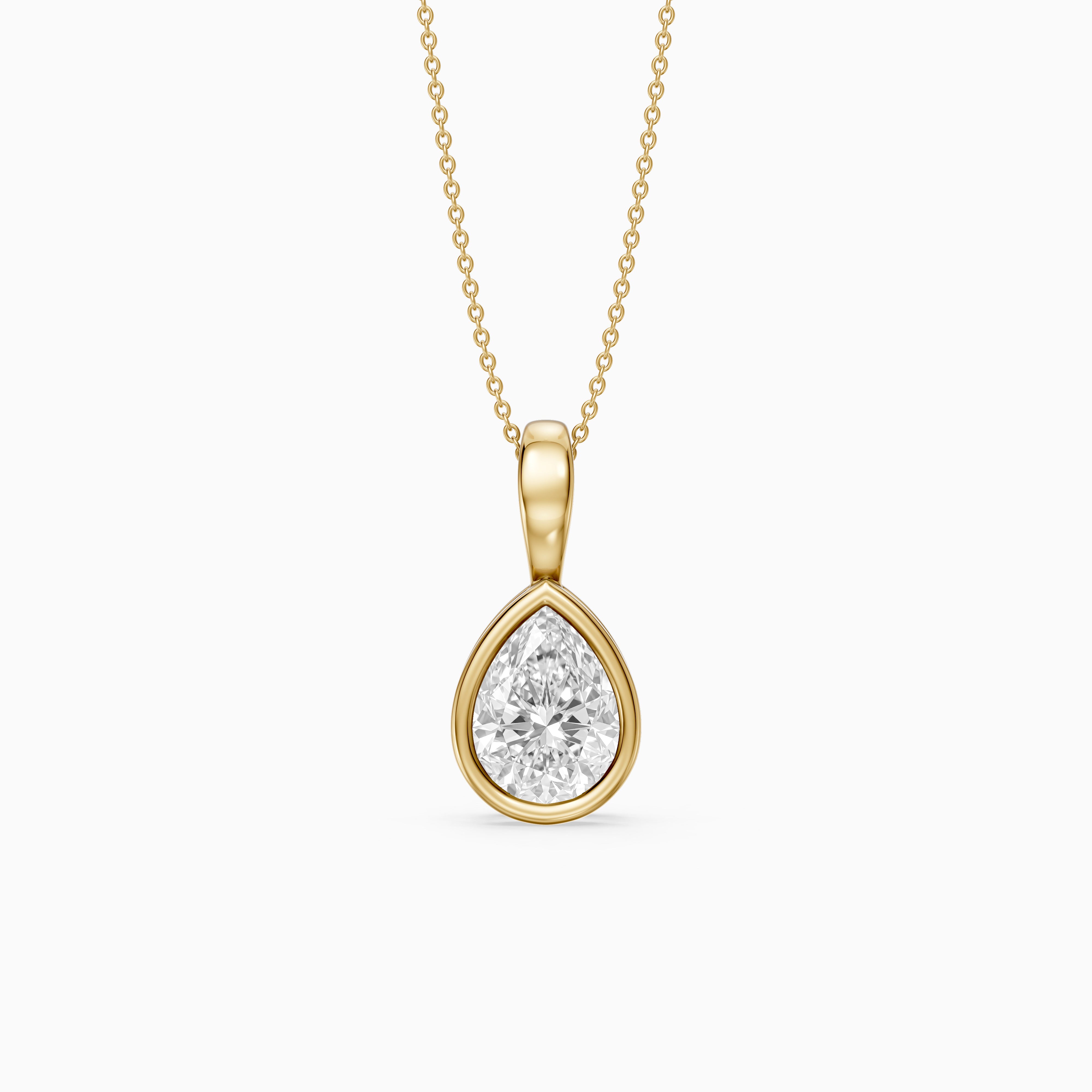 Mary Pear Shape Bezel Set Lab Grown Diamond Solitaire Pendant