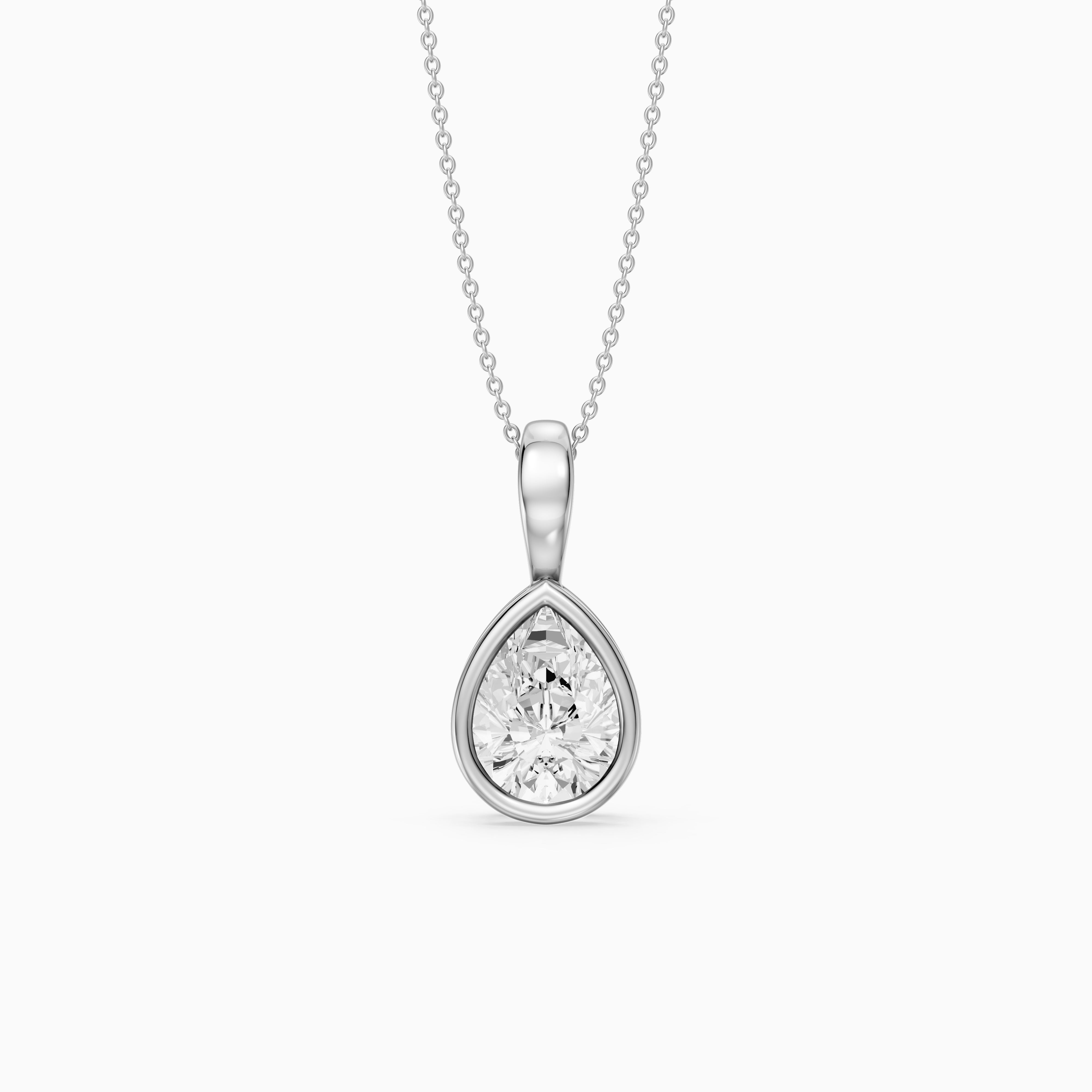 Mary Pear Shape Bezel Set Lab Grown Diamond Solitaire Pendant