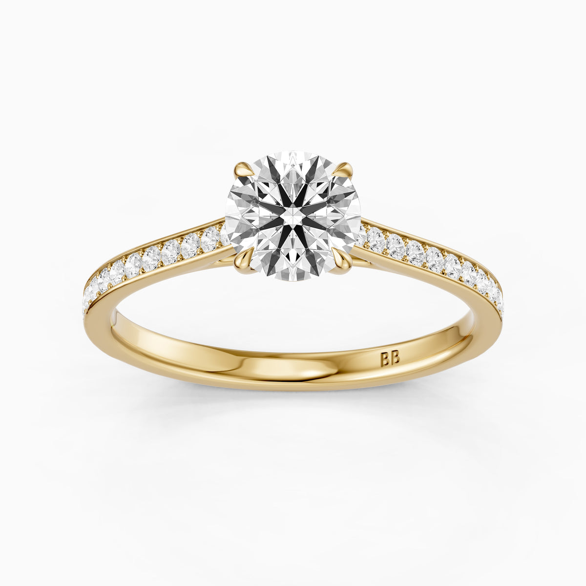 Kelsey Round Cut Side Stone Cathedral Moissanite Diamond Ring