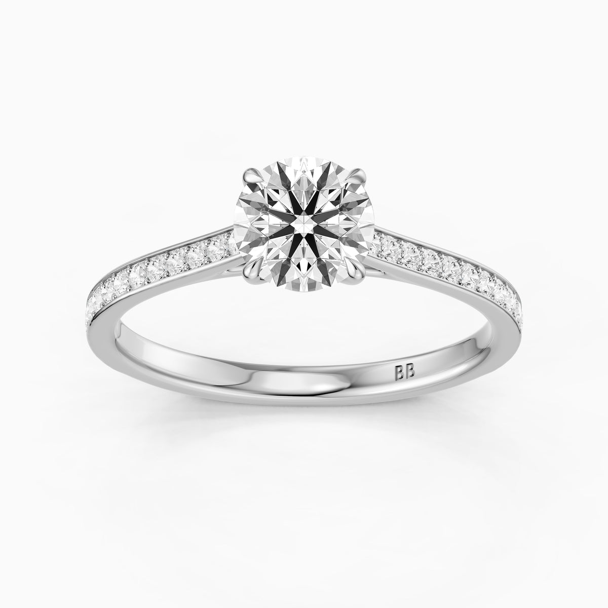 Kelsey Round Cut Side Stone Cathedral Moissanite Diamond Ring