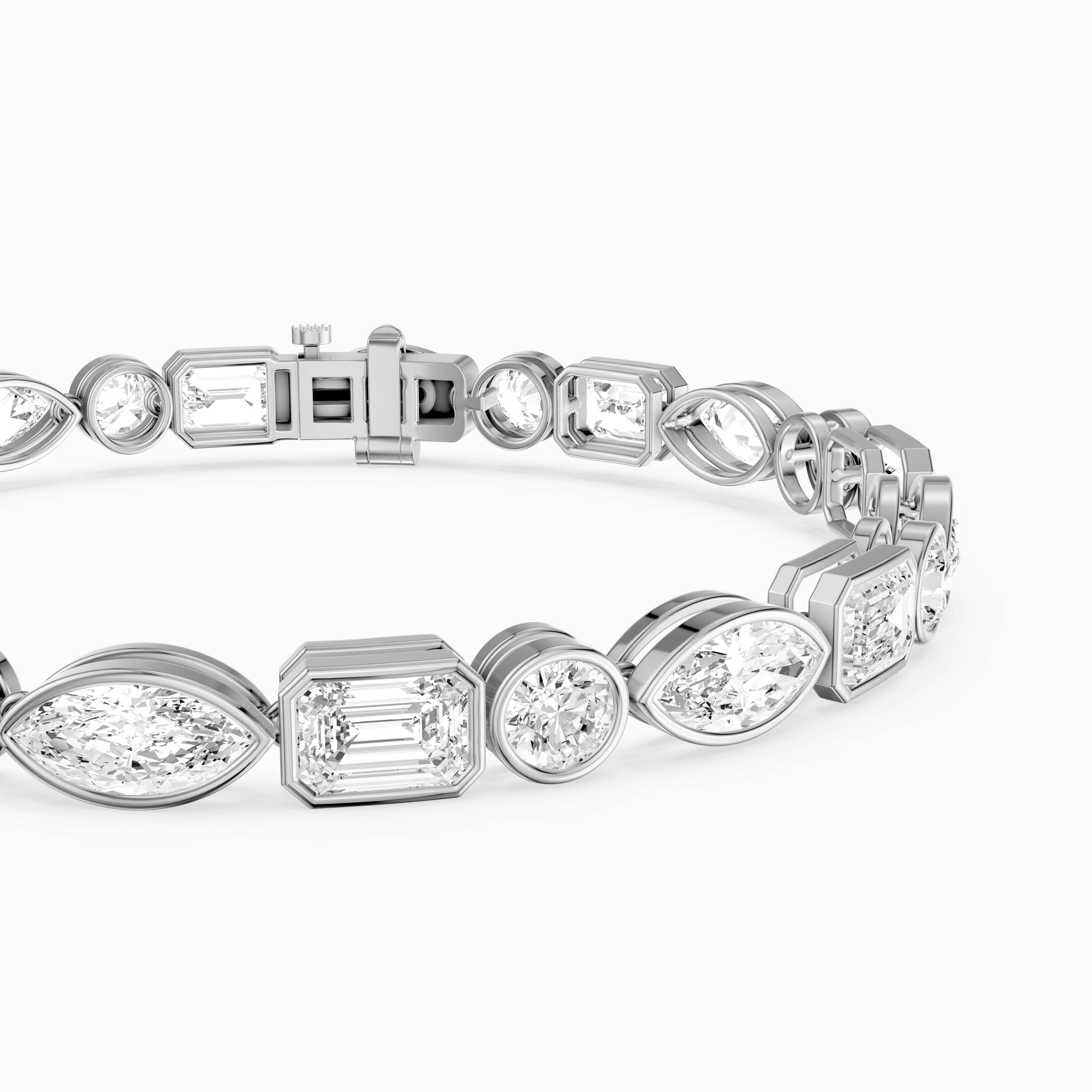 Wrenley Marquise, Round and Emerald Cut Lab Grown Diamond Bezel Tennis Bracelet