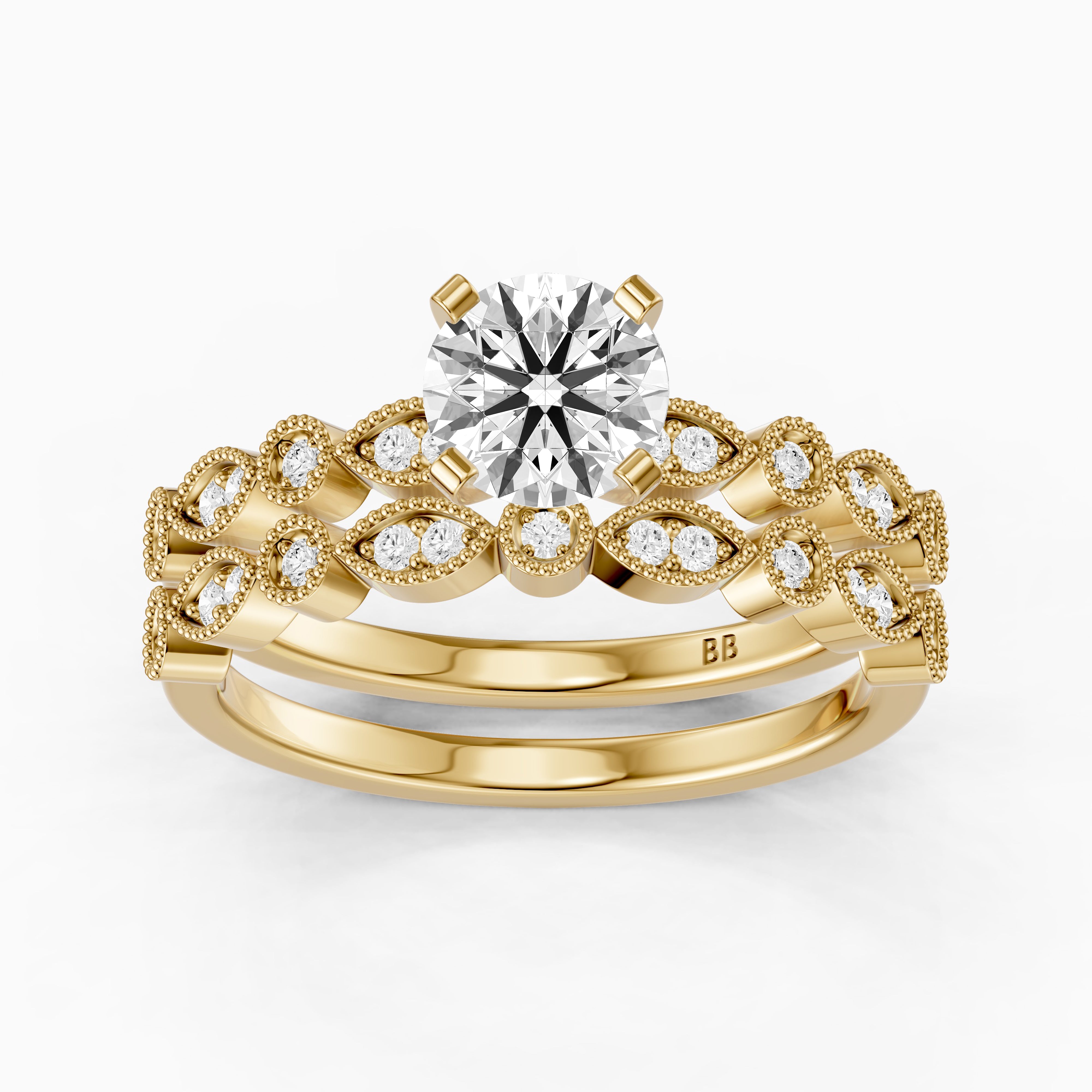 Elisa Round Lab Grown Diamond Vintage Milgrain Bridal Set