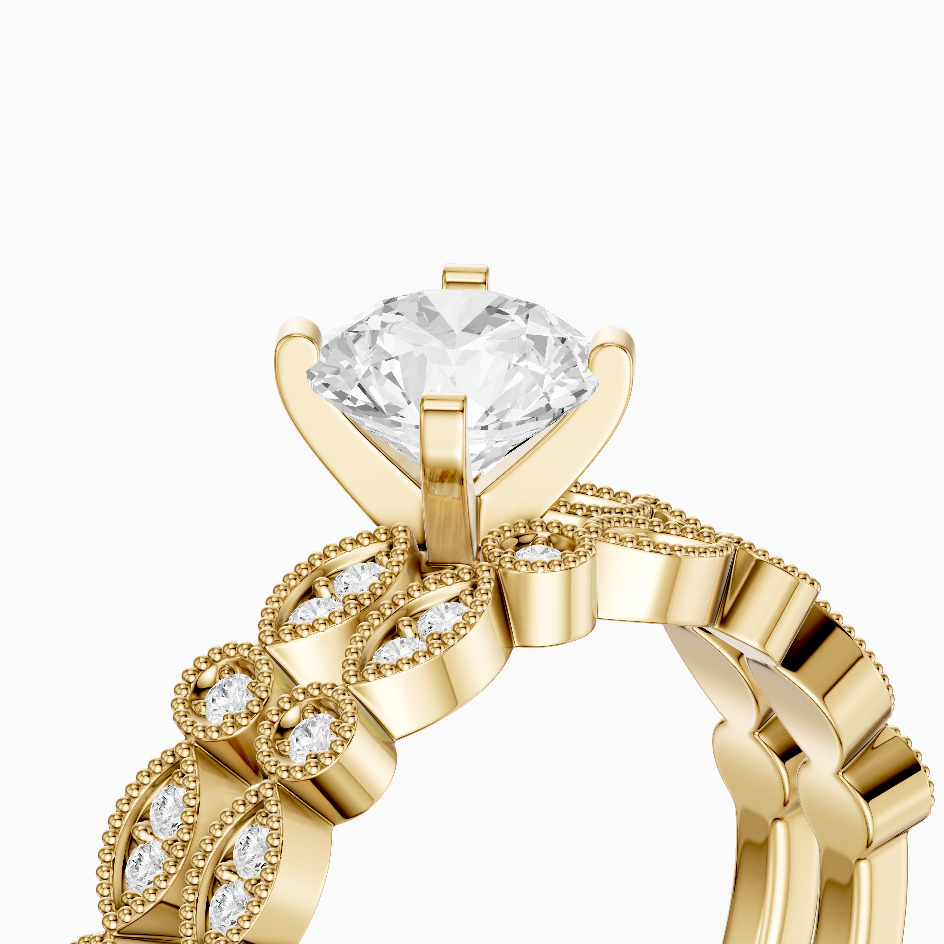 Elisa Round Lab Grown Diamond Vintage Milgrain Bridal Set