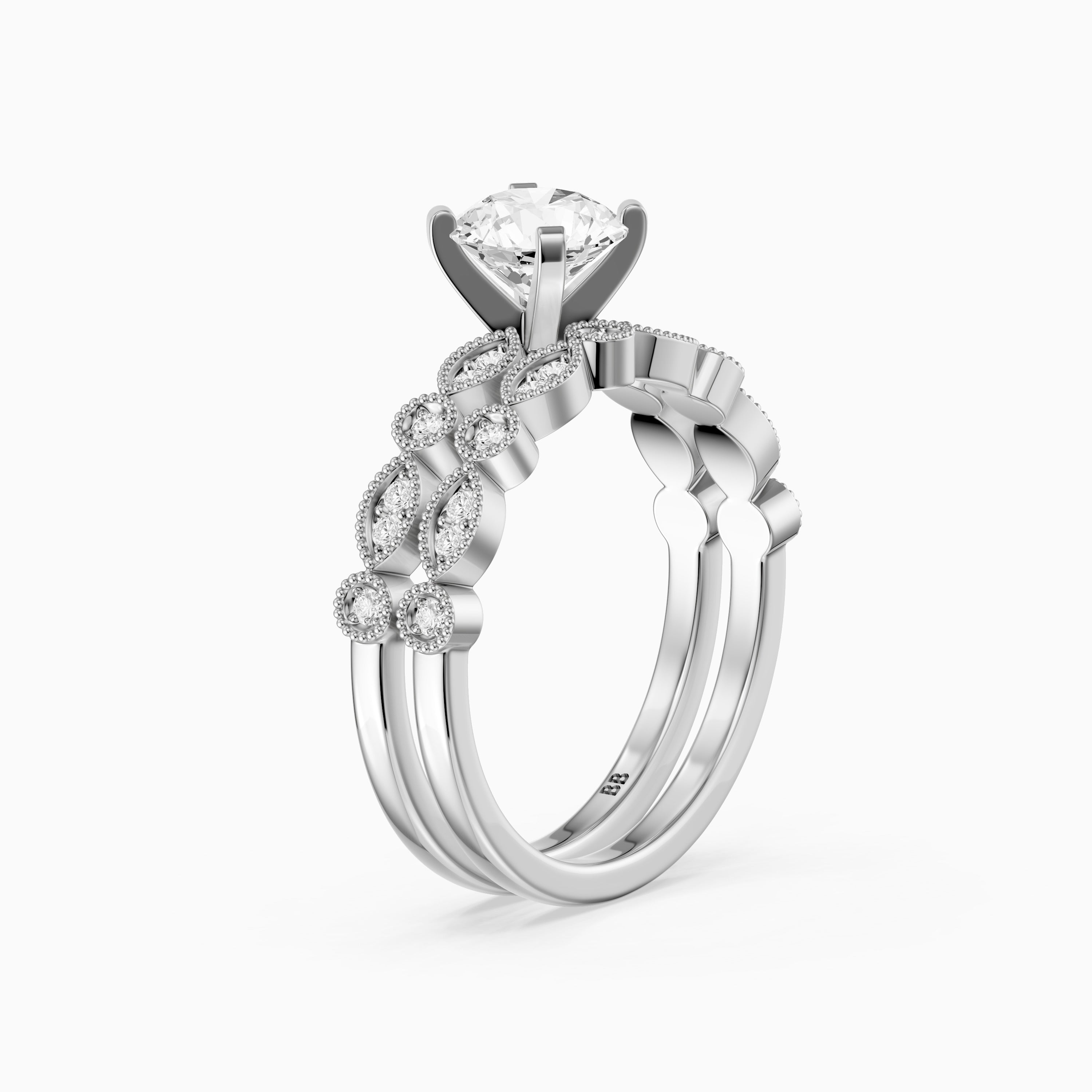 Elisa Round Lab Grown Diamond Vintage Milgrain Bridal Set