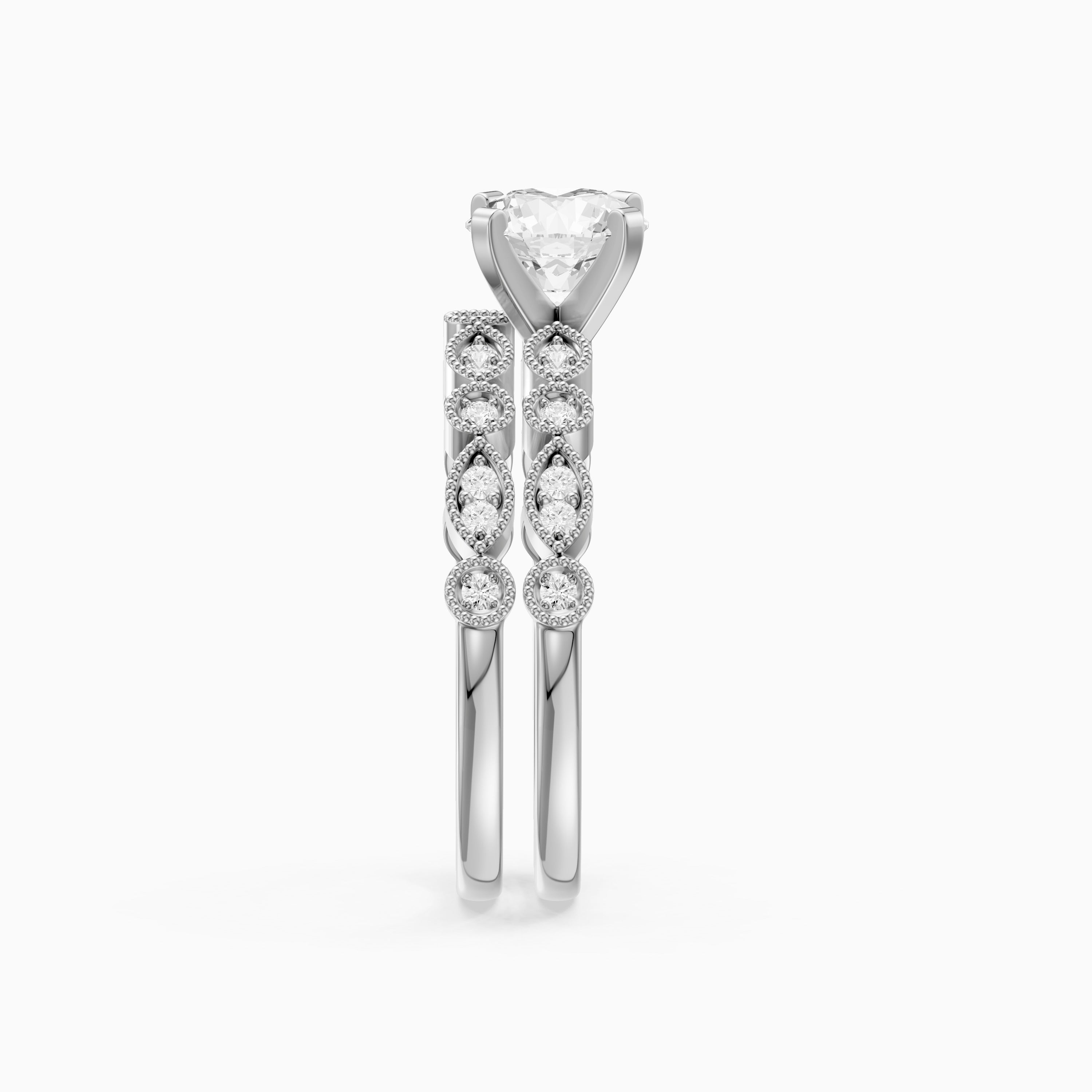 Elisa Round Lab Grown Diamond Vintage Milgrain Bridal Set