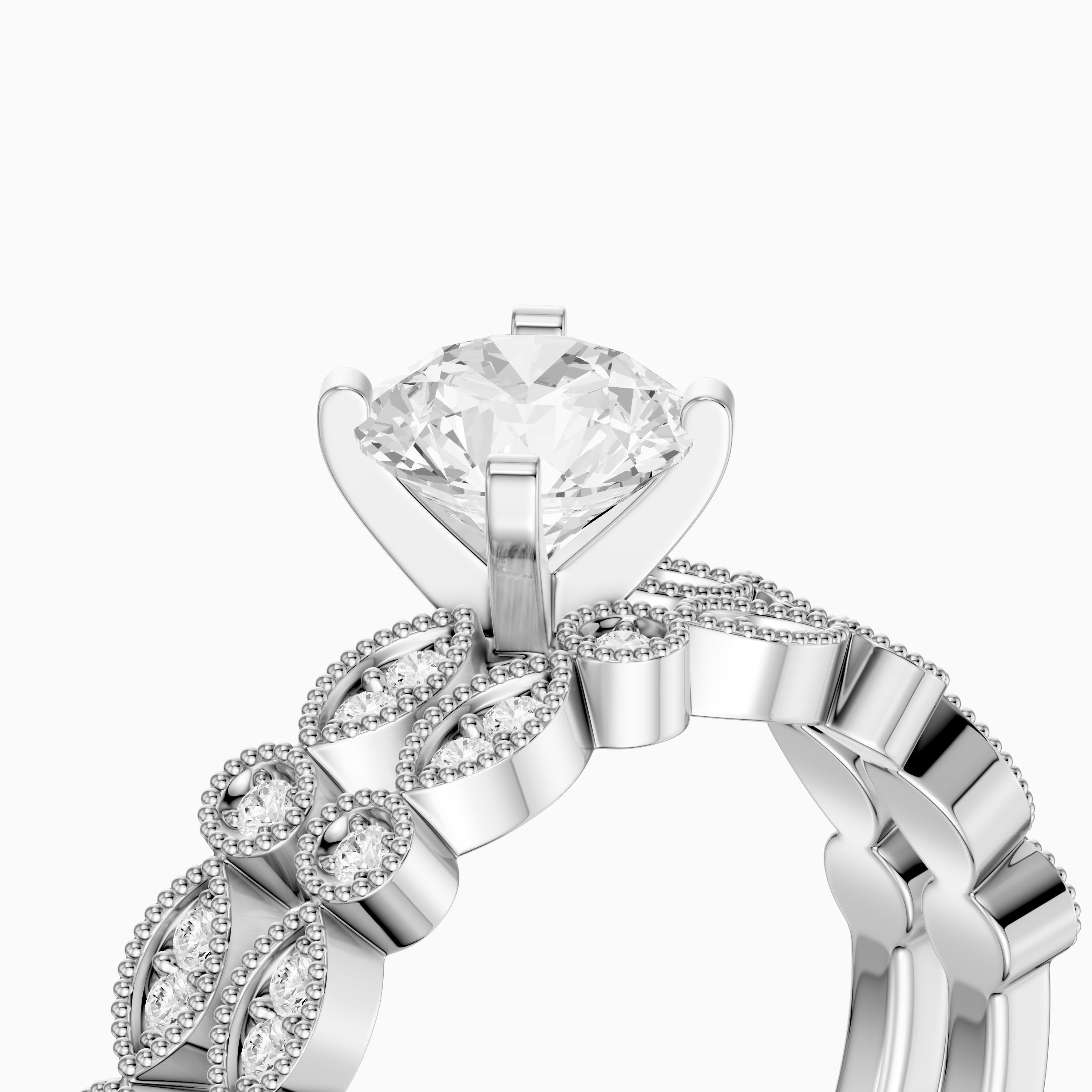 Elisa Round Lab Grown Diamond Vintage Milgrain Bridal Set