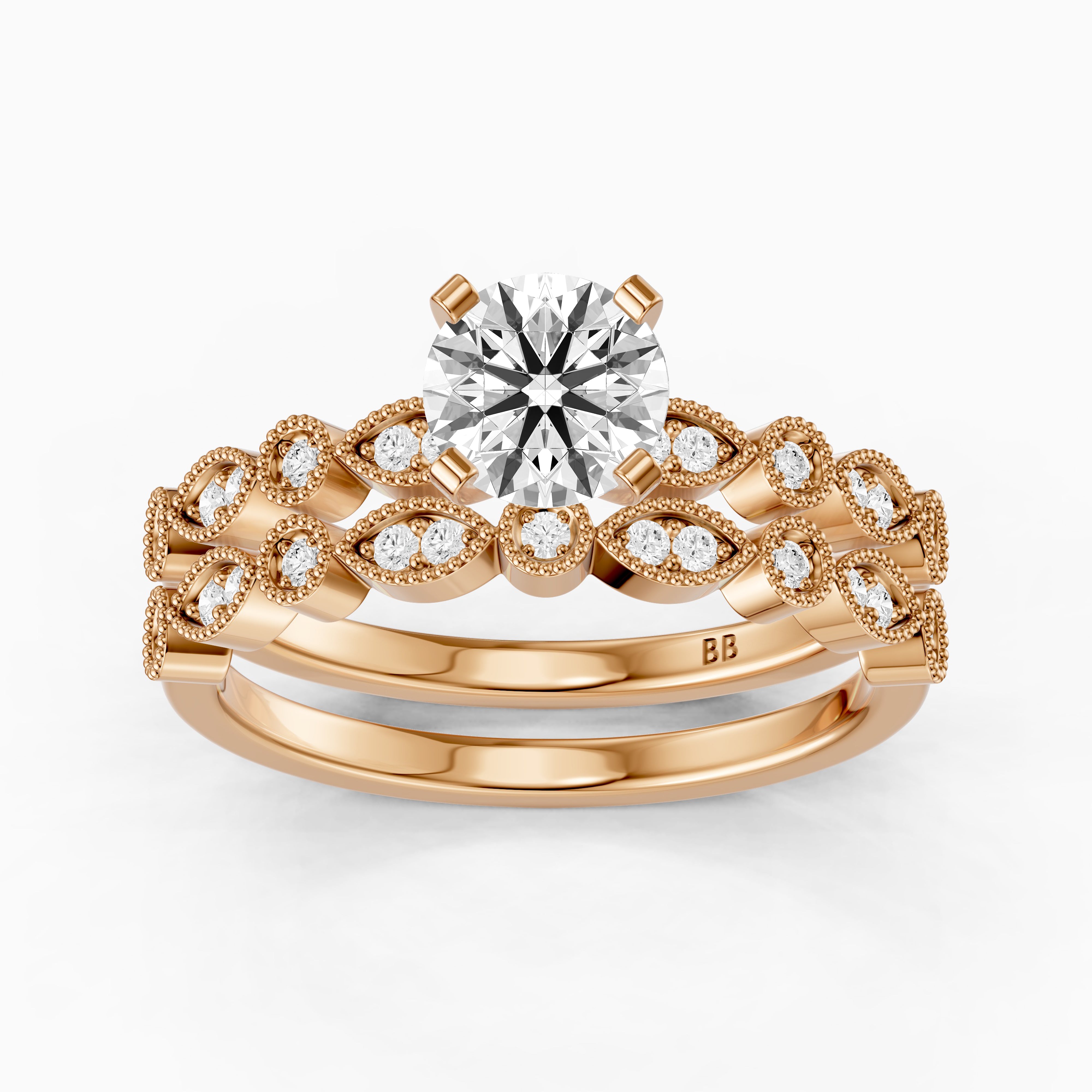 Elisa Round Lab Grown Diamond Vintage Milgrain Bridal Set
