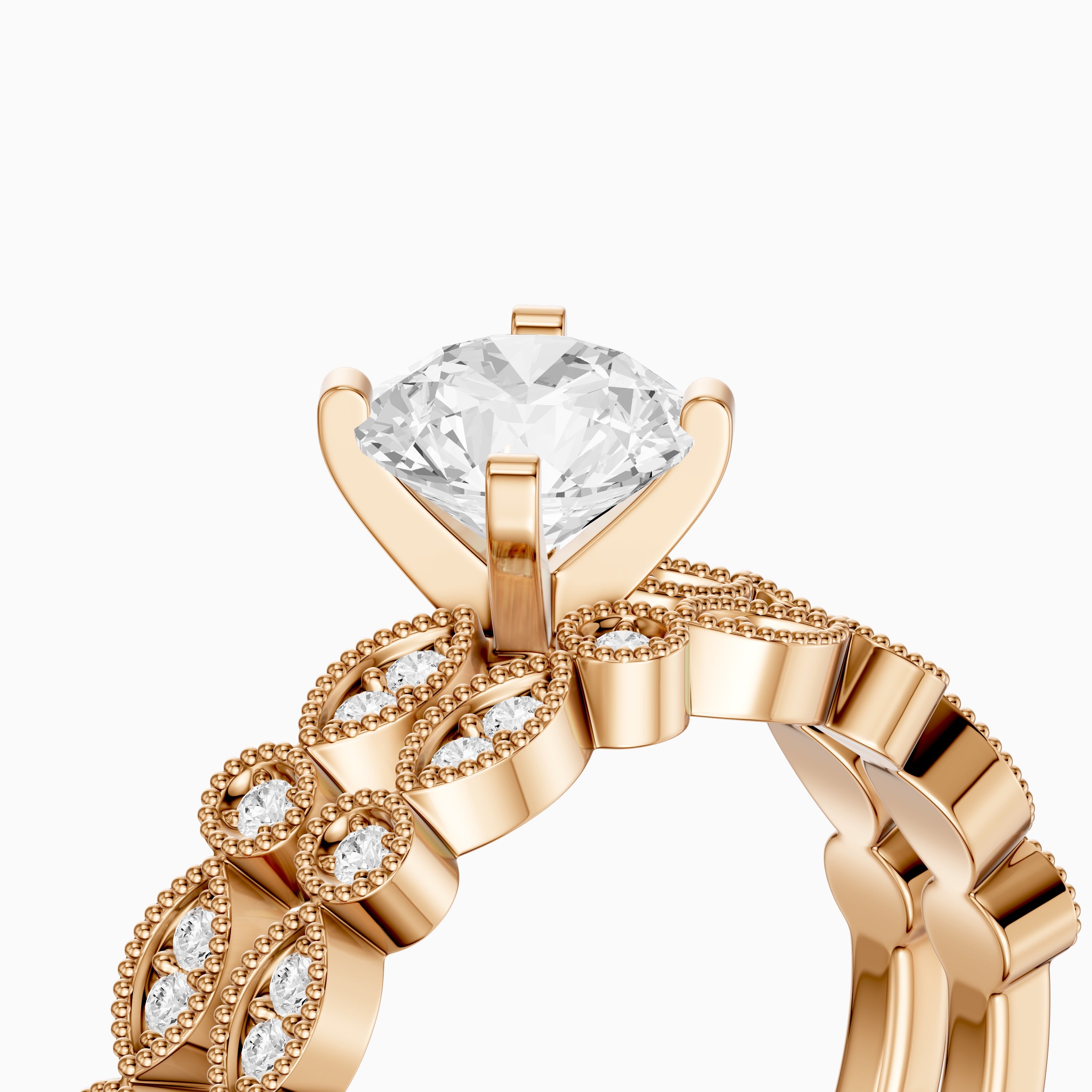 Elisa Round Lab Grown Diamond Vintage Milgrain Bridal Set