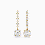 Winter Cushion and Round Lab Grown Halo Diamond Dangle Earrings