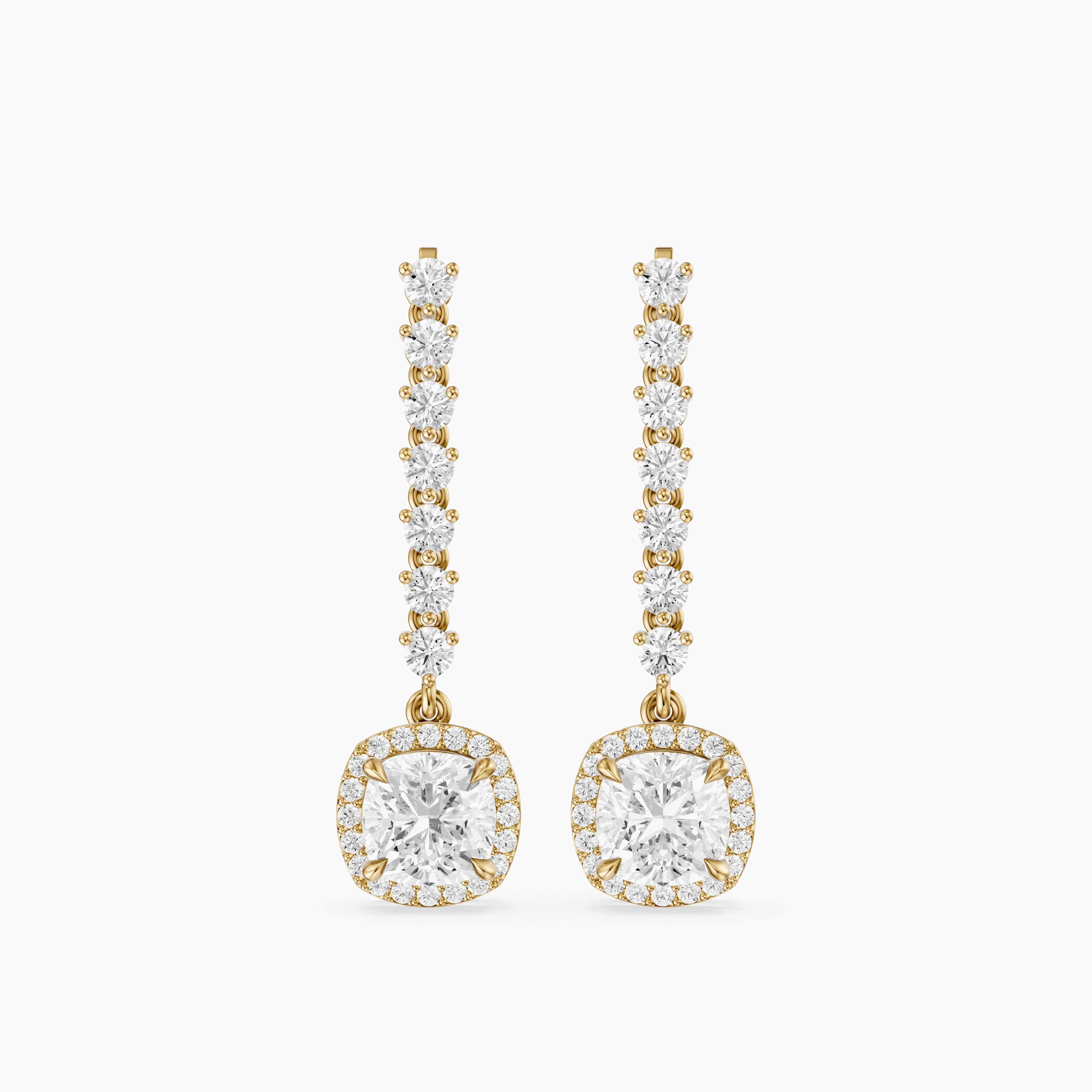 Winter Cushion and Round Lab Grown Halo Diamond Dangle Earrings