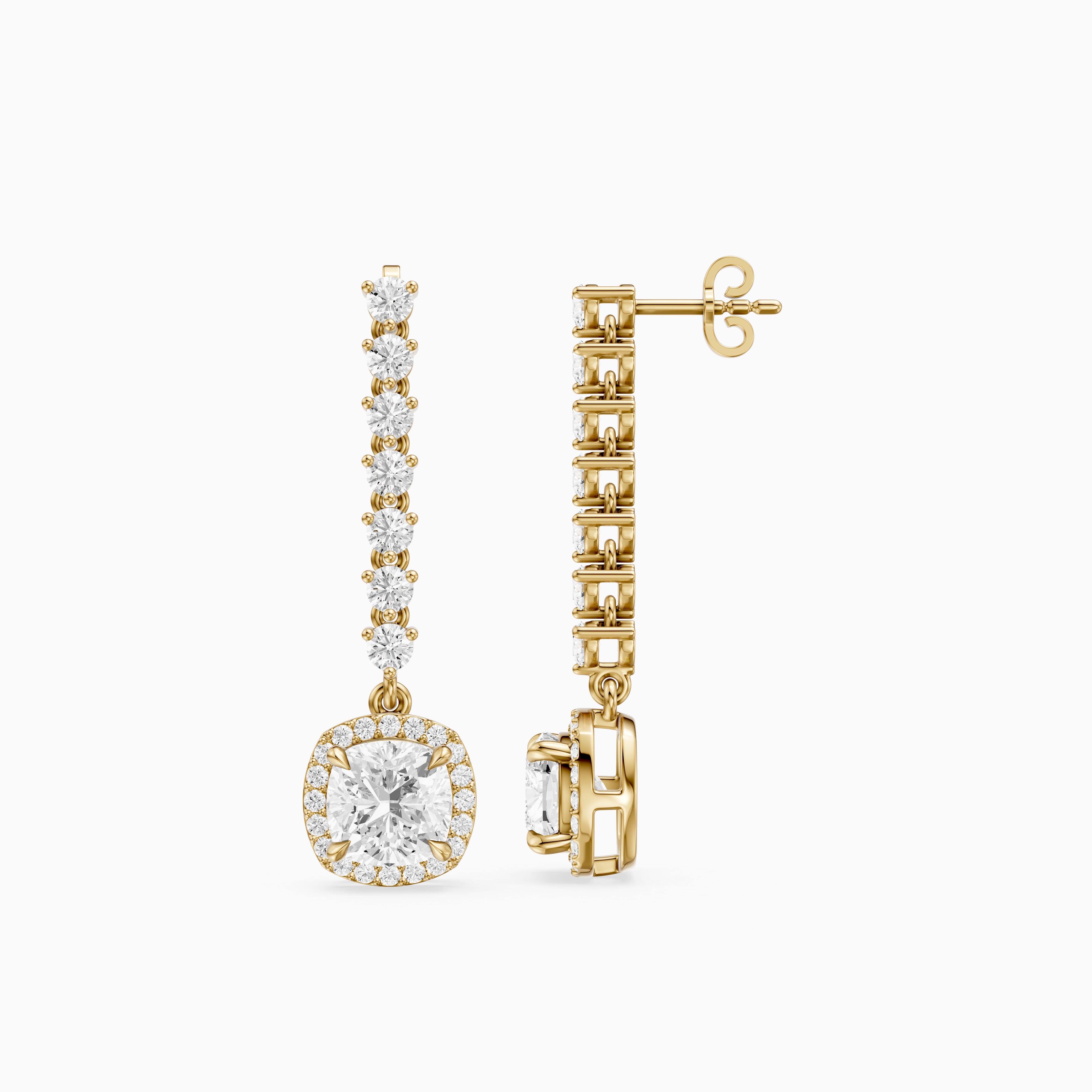 Winter Cushion and Round Lab Grown Halo Diamond Dangle Earrings