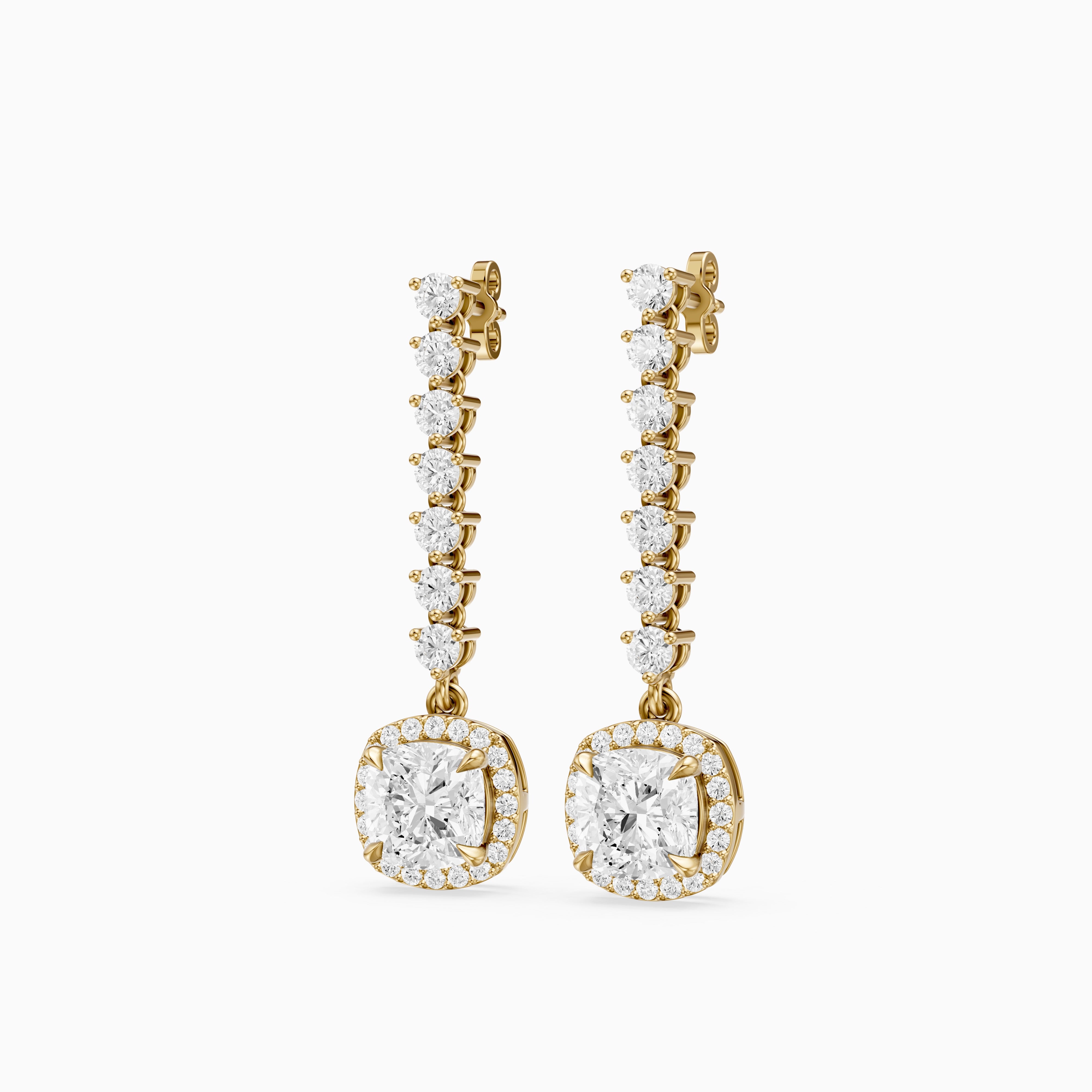 Winter Cushion and Round Lab Grown Halo Diamond Dangle Earrings