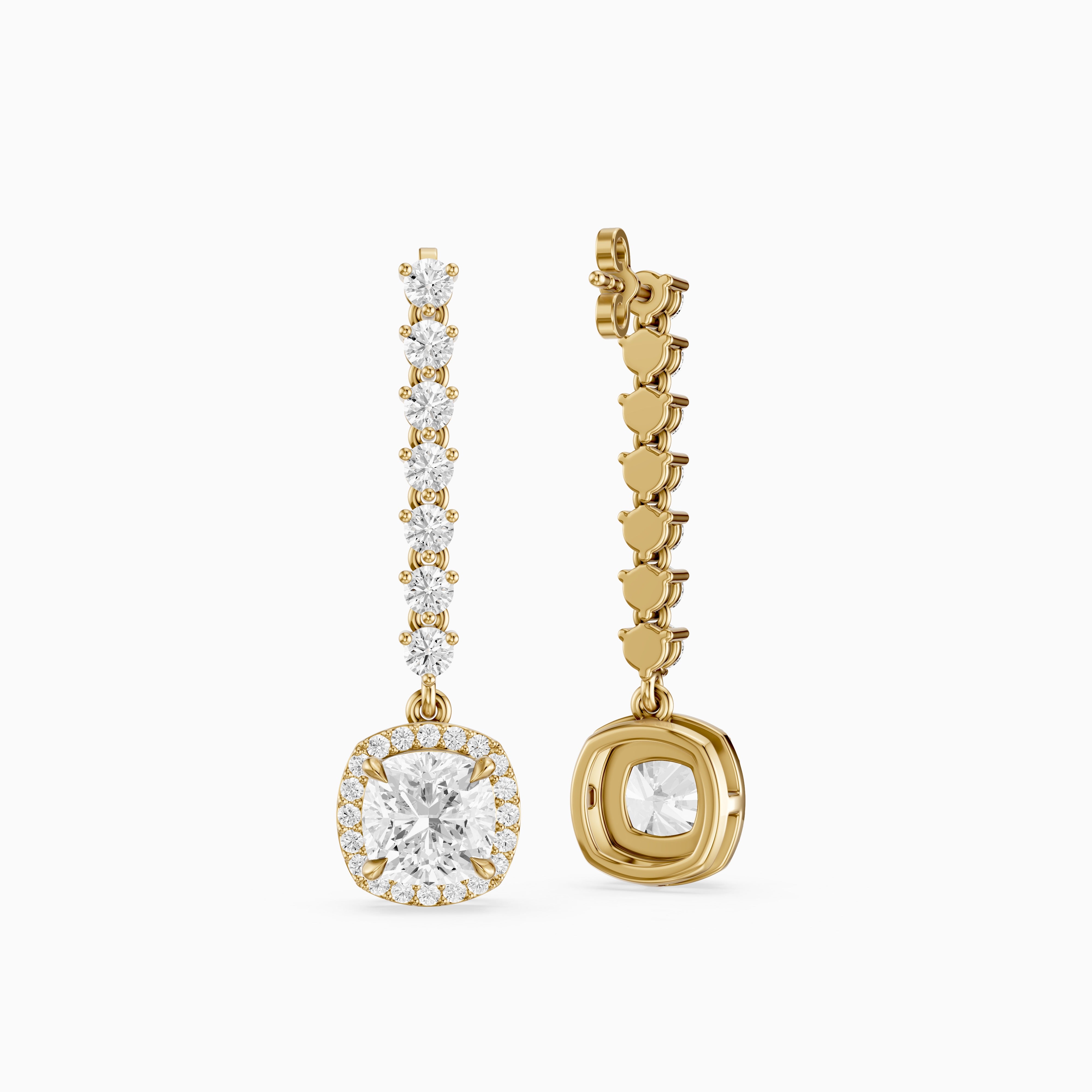 Winter Cushion and Round Lab Grown Halo Diamond Dangle Earrings