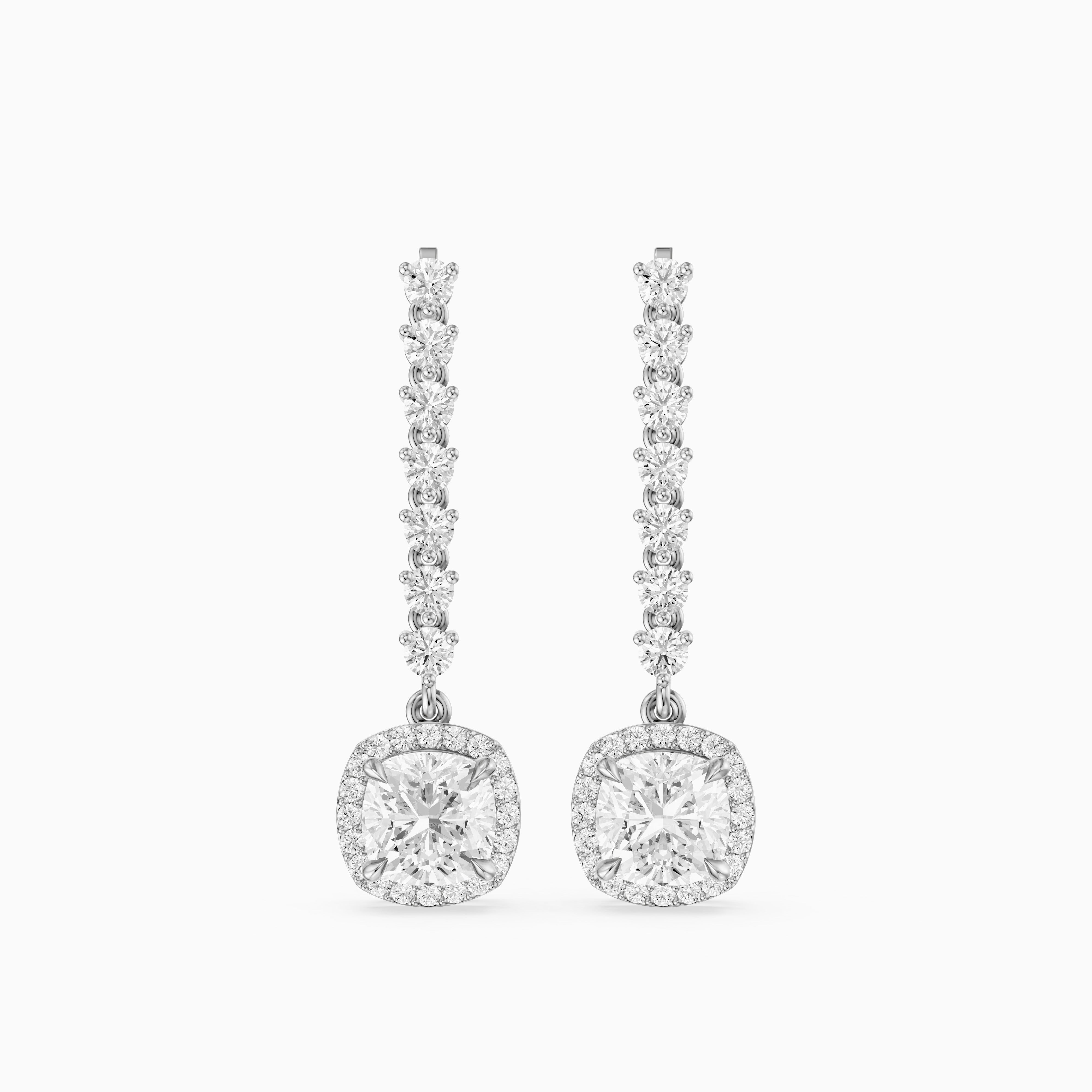 Winter Cushion and Round Lab Grown Halo Diamond Dangle Earrings