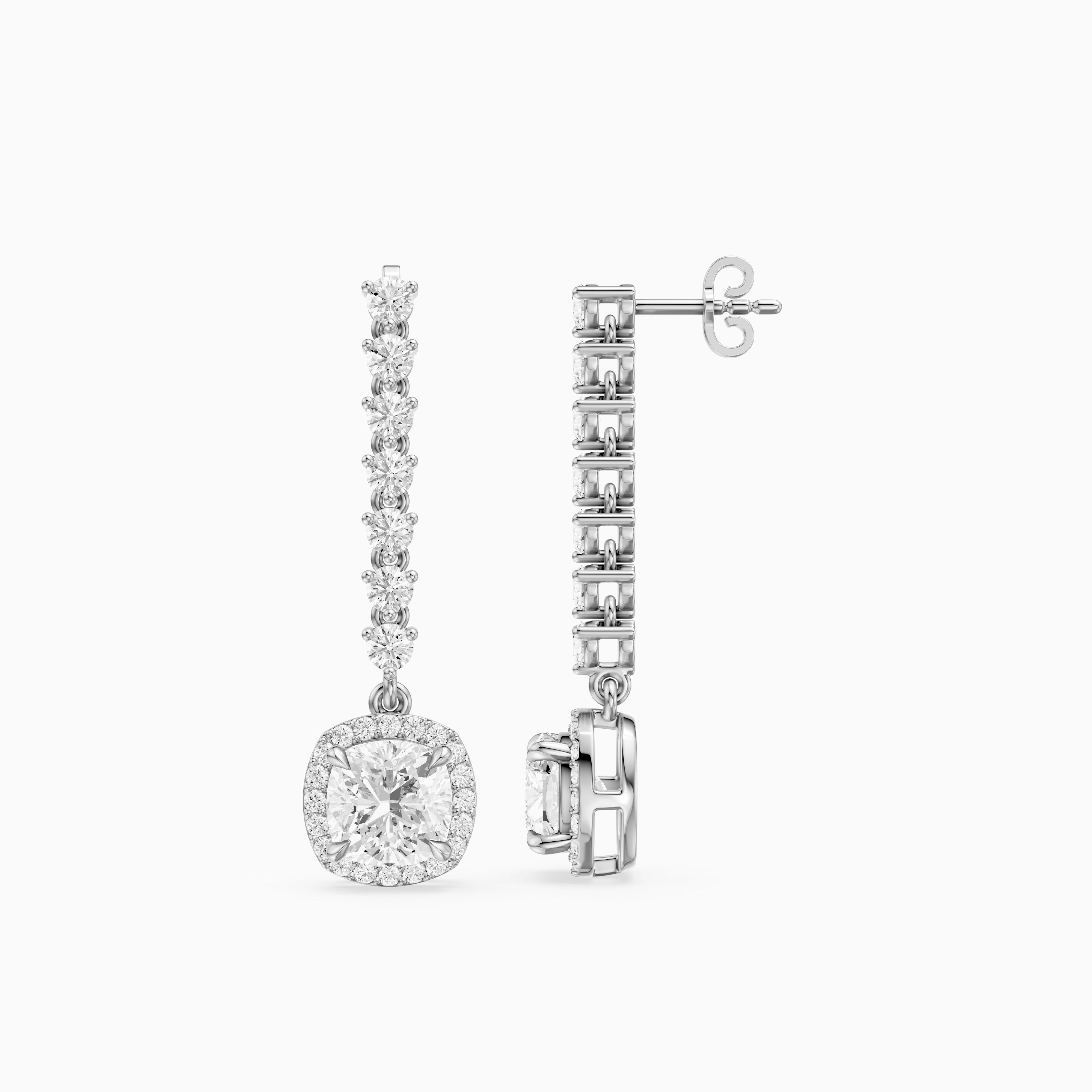 Winter Cushion and Round Lab Grown Halo Diamond Dangle Earrings