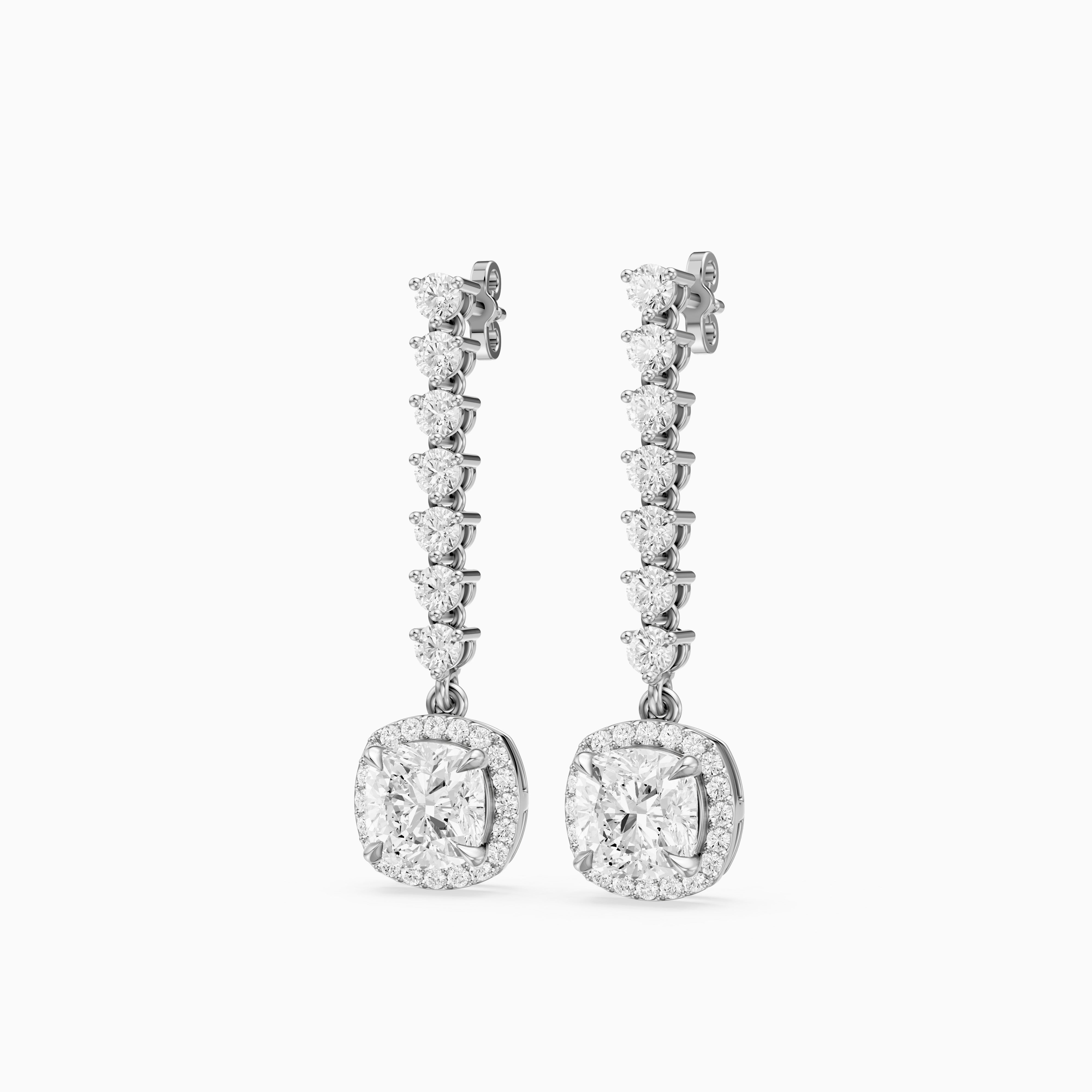 Winter Cushion and Round Lab Grown Halo Diamond Dangle Earrings