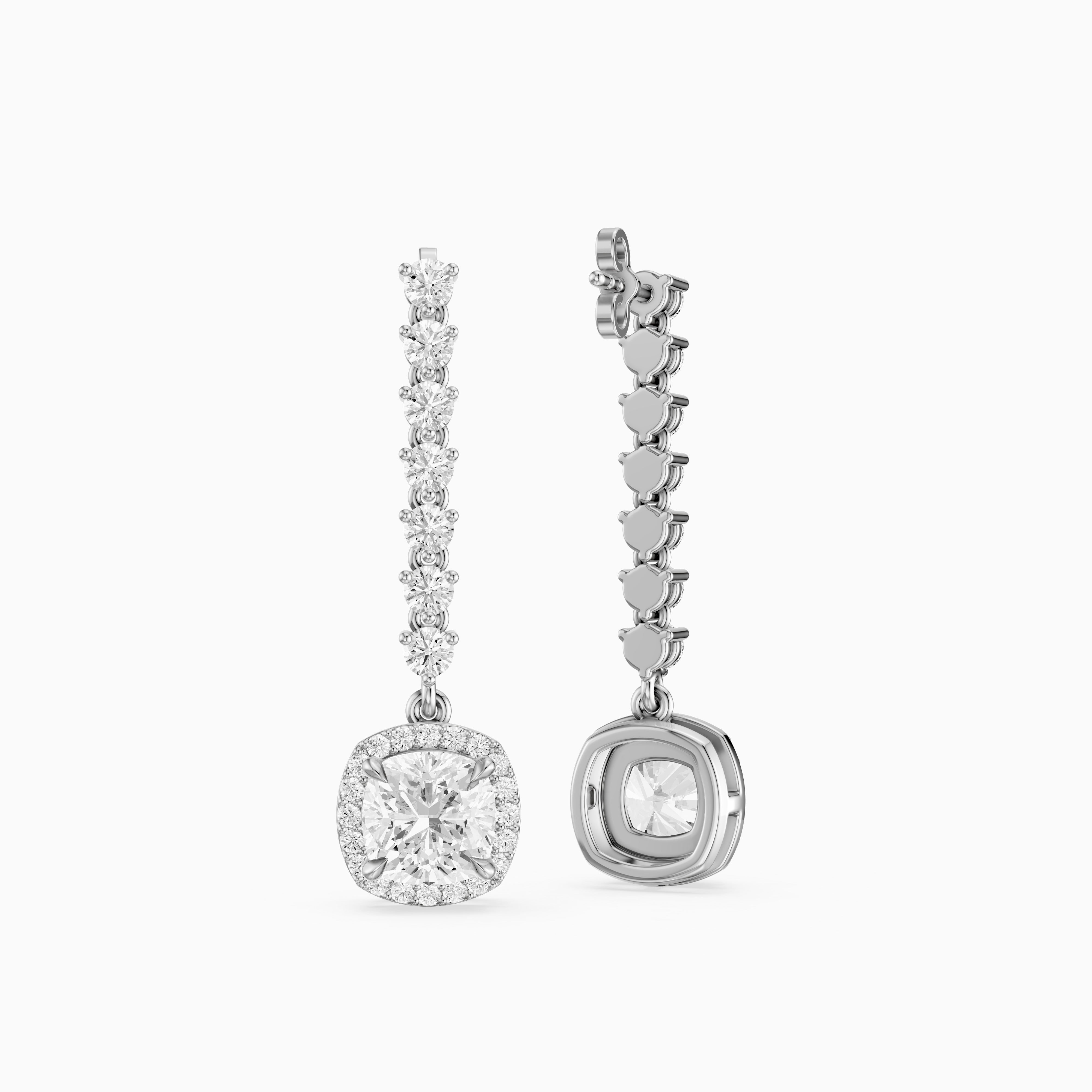 Winter Cushion and Round Lab Grown Halo Diamond Dangle Earrings