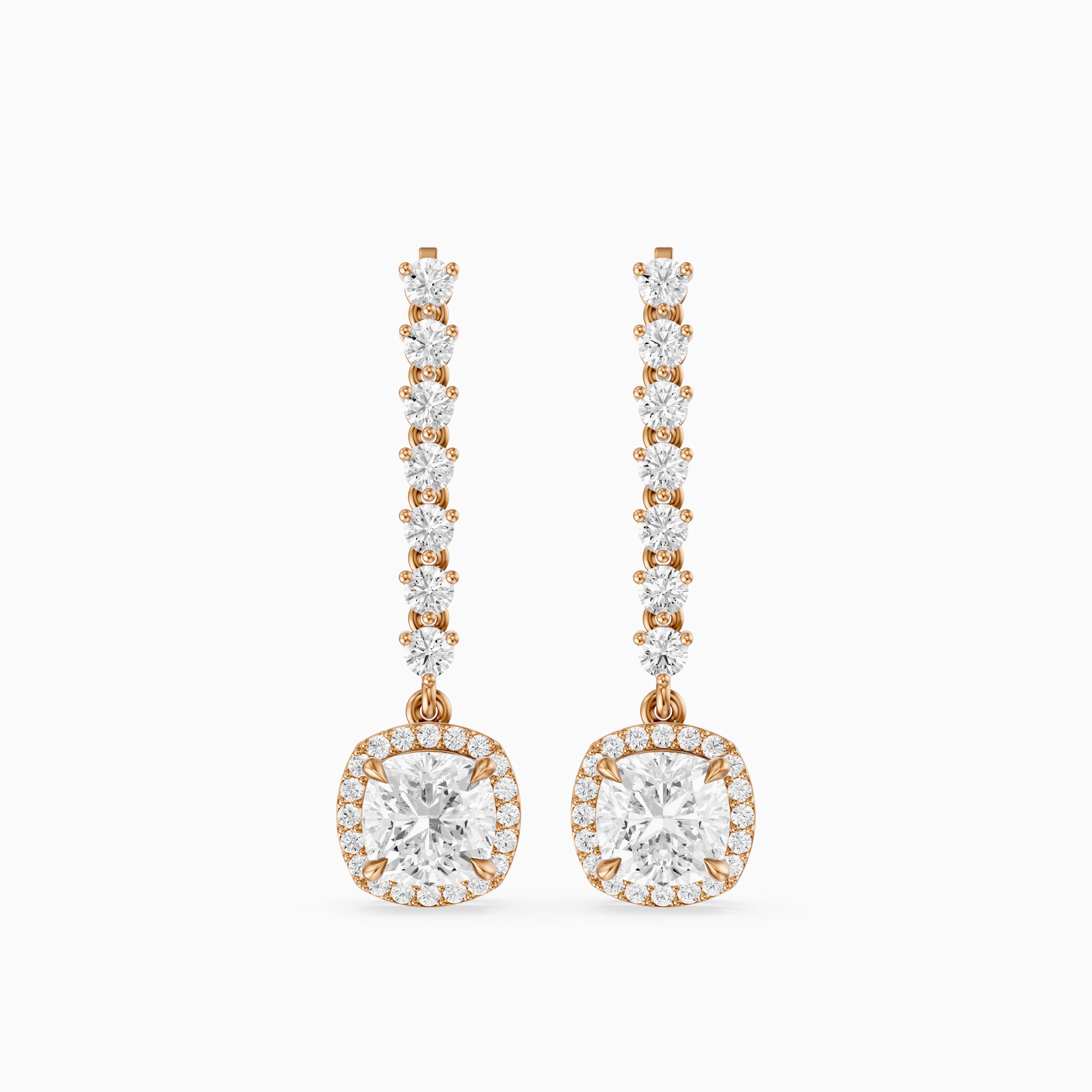 Winter Cushion and Round Lab Grown Halo Diamond Dangle Earrings