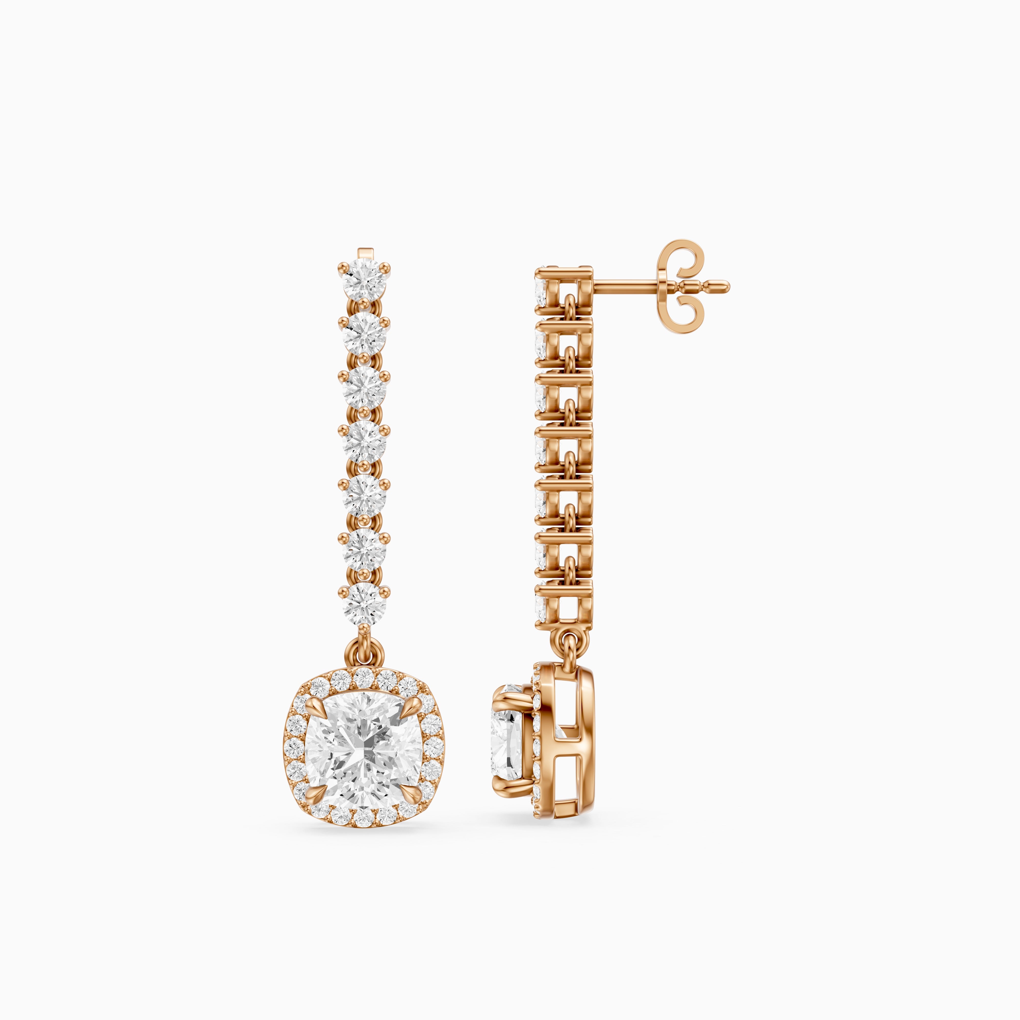 Winter Cushion and Round Lab Grown Halo Diamond Dangle Earrings