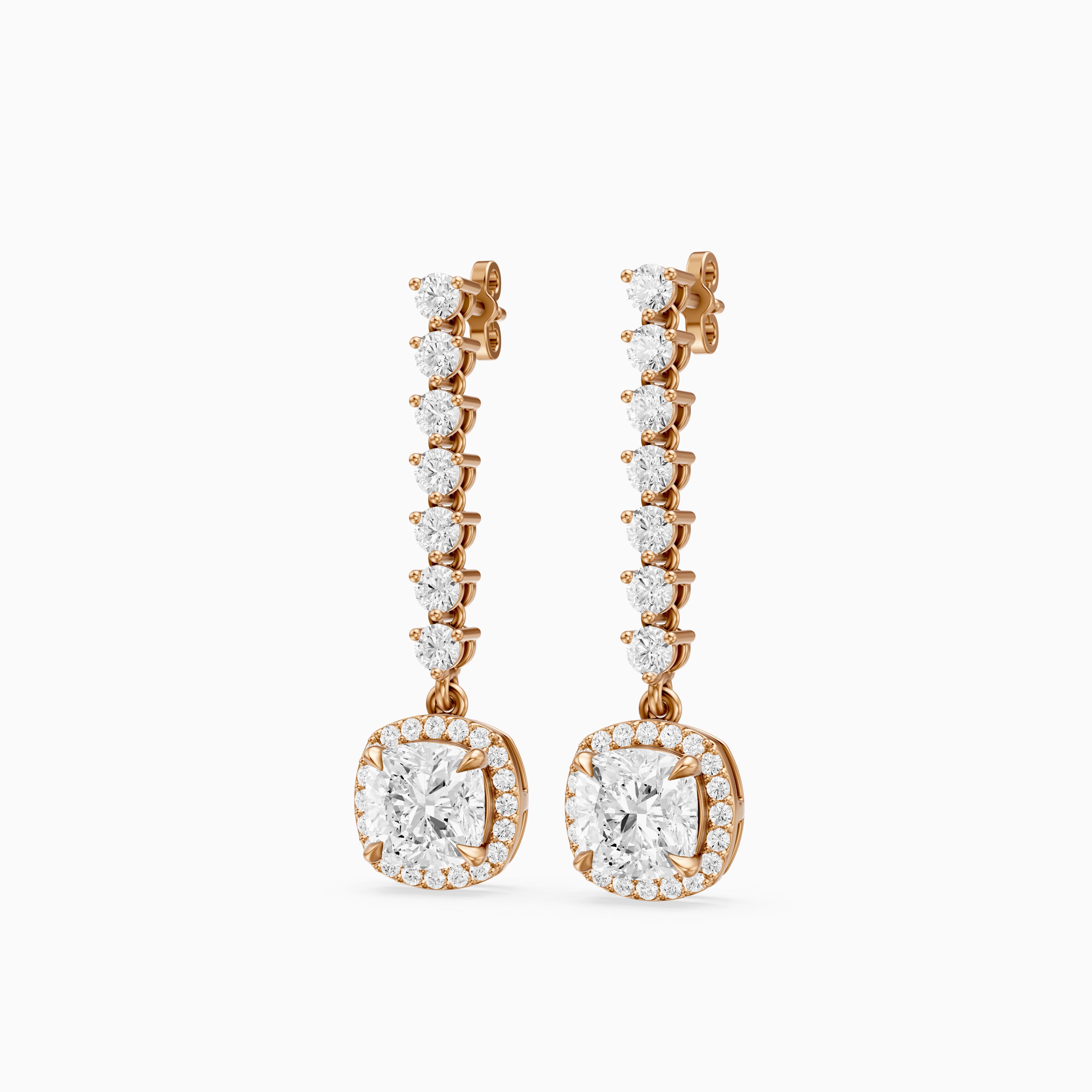 Winter Cushion and Round Lab Grown Halo Diamond Dangle Earrings