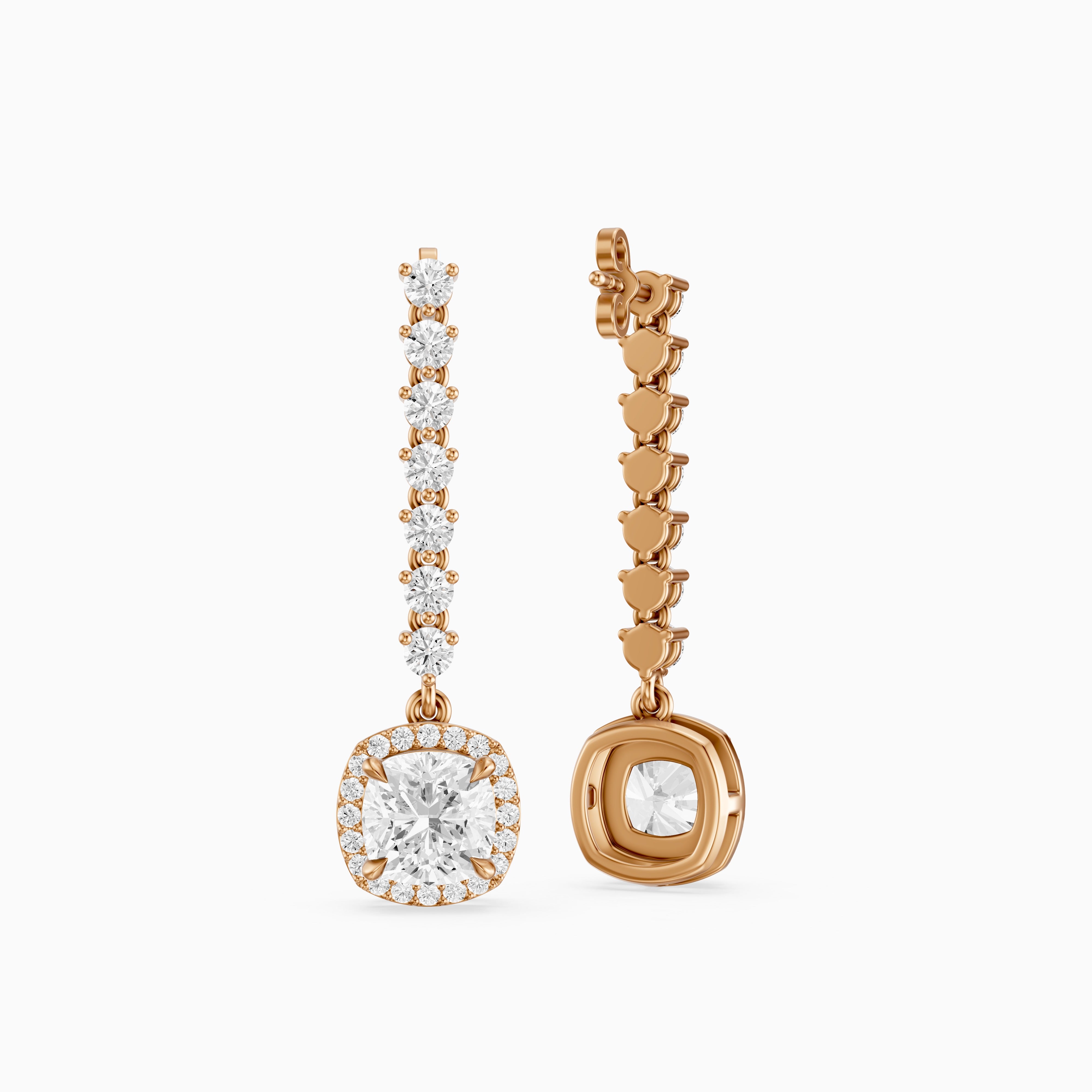 Winter Cushion and Round Lab Grown Halo Diamond Dangle Earrings