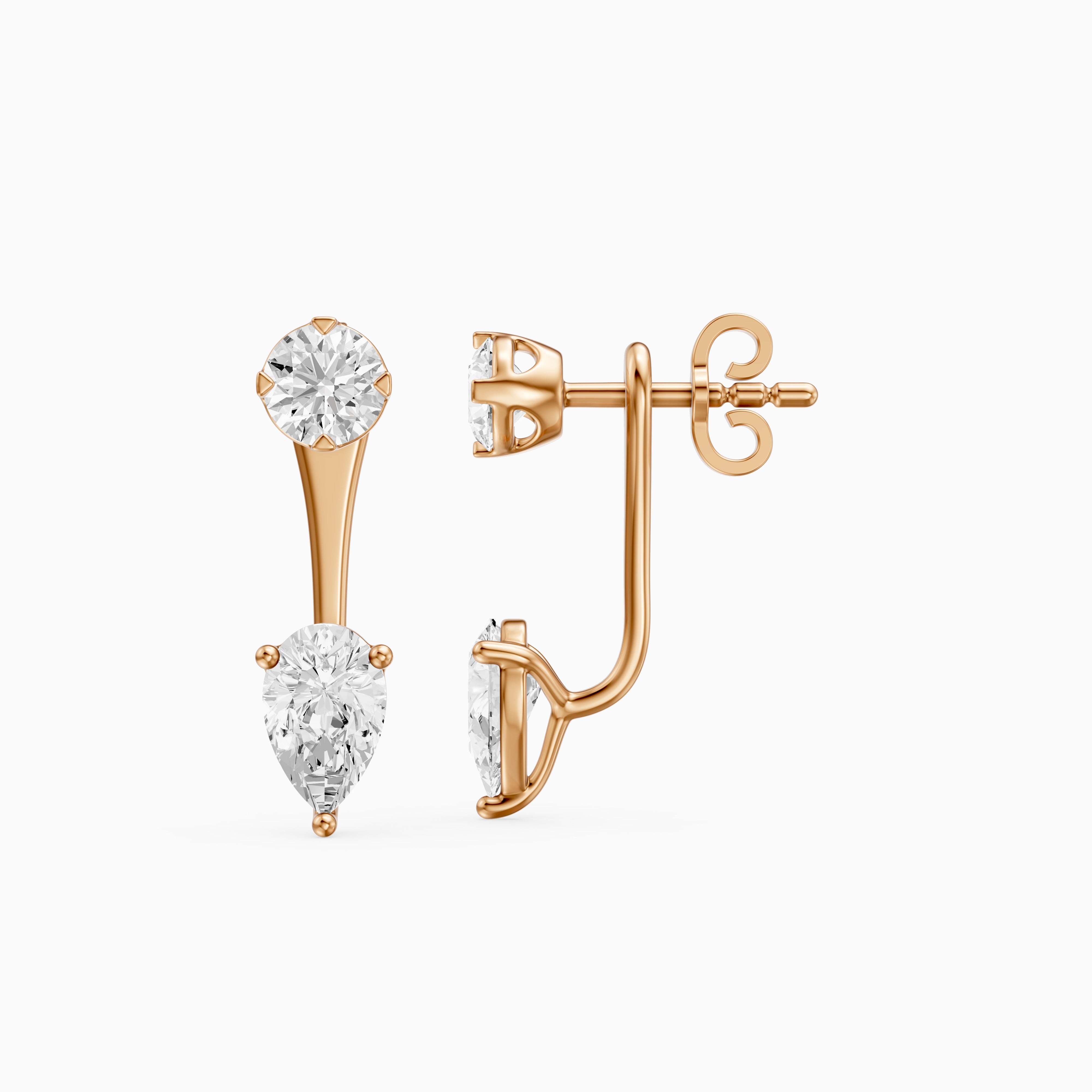 Lieke Round and Pear Cut Lab Grown Diamond Open Bar Stud Earrings