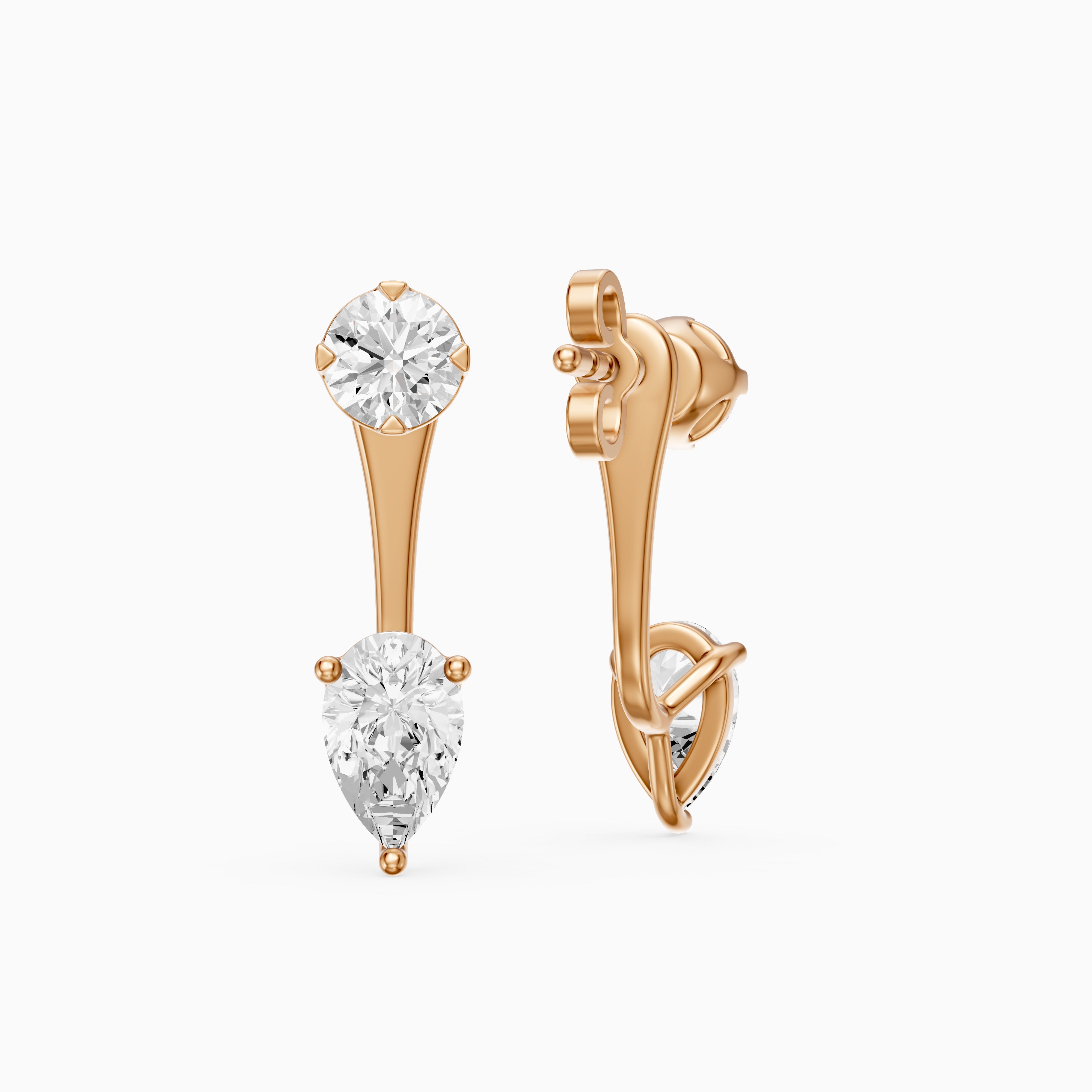 Lieke Round and Pear Cut Lab Grown Diamond Open Bar Stud Earrings